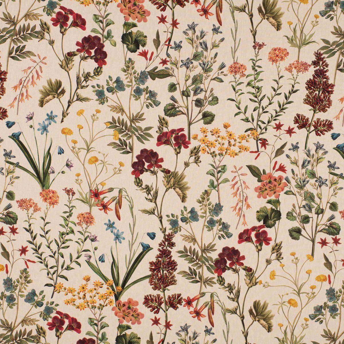 SCHÖNER LEBEN. Stoff Dekostoff BW Halbpanama Leinenlook Sommerblumen natur bunt 1,40m Br, atmungsaktiv