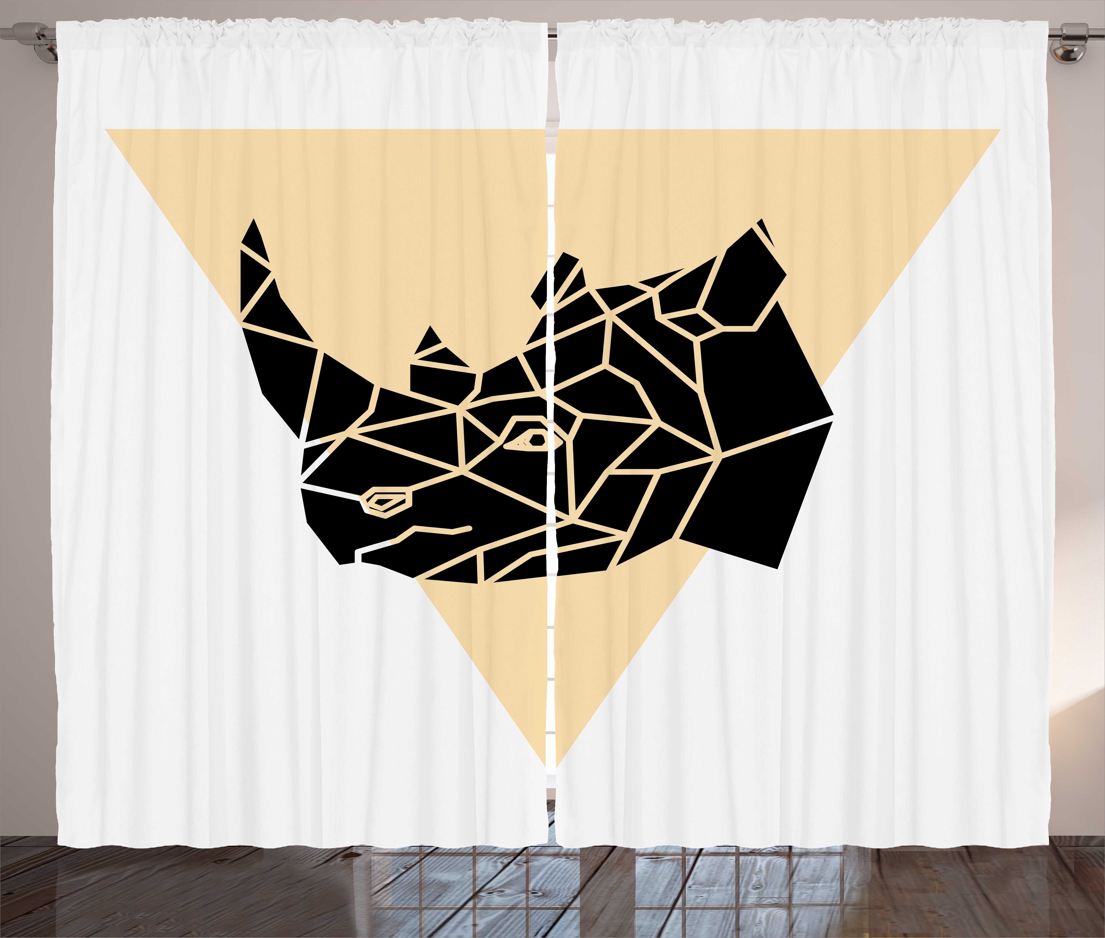 Gardine Schlafzimmer Kräuselband Vorhang mit Schlaufen und Haken, Abakuhaus, Nashorn Winkel Fauna Design Grafik