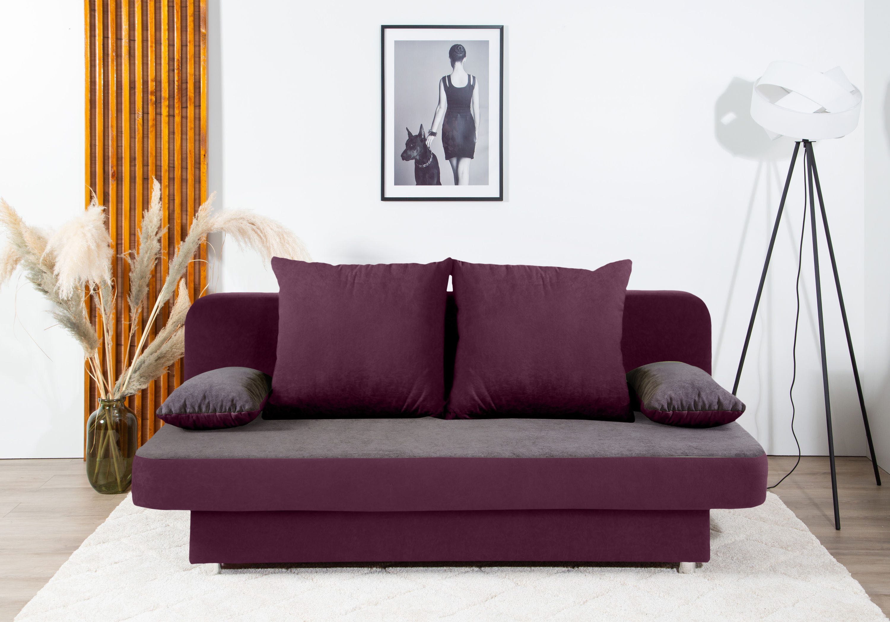 COLLECTION AB Schlafsofa Ulla, B: 186 cm, Liegel. 142x186 cm, Schlaffunktion, Bettkasten & 2 Wende-Rückenkissen