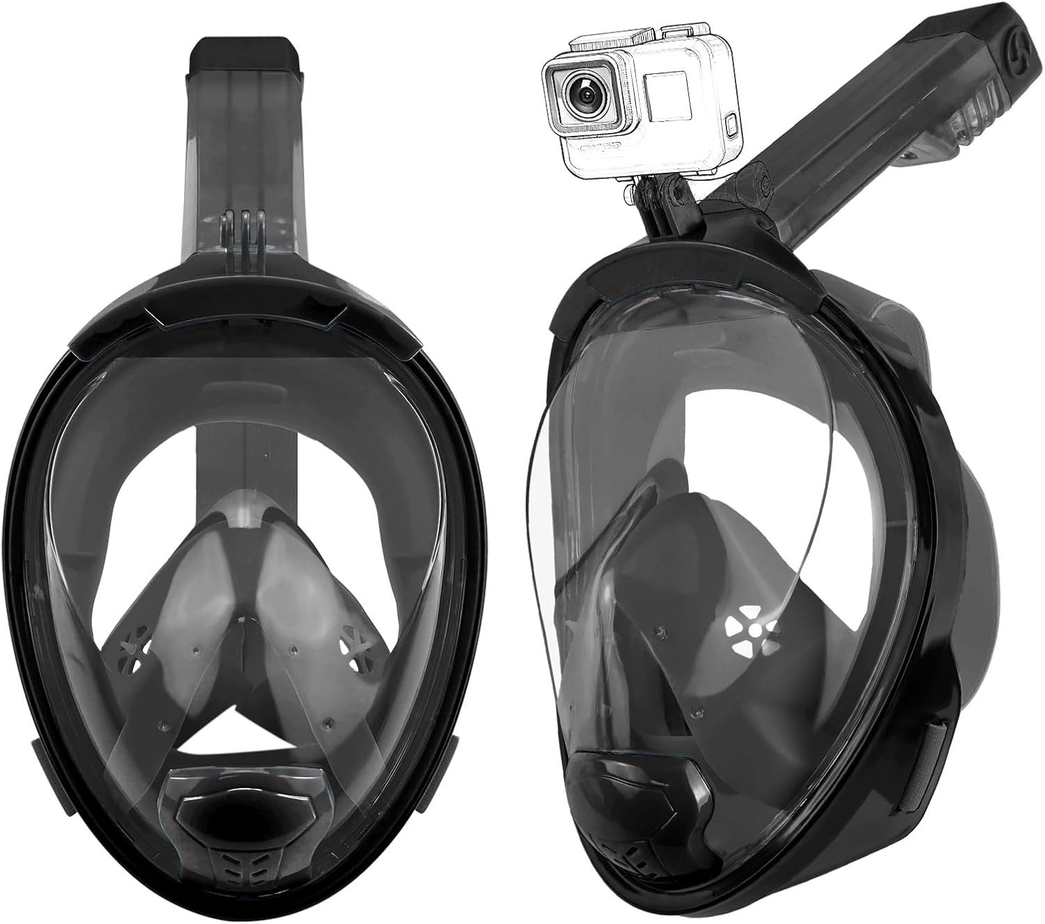 Aischens Tauchermaske Vollgesichts-Schnorchelmaske 180° Anti-Leck Kamera-Halterung, (180° Panoramamaske mit Anti-Leck-System & Kamera-Halterung – ideal für Schnorcheln, Schnorchelset mit Vollgesichtsmaske, Ohrstöpseln Netzbeutel Erwachsene), 180° Panoramablick, Anti-Beschlag, Anti-Leck-Ventil, CO₂-Schutzsystem