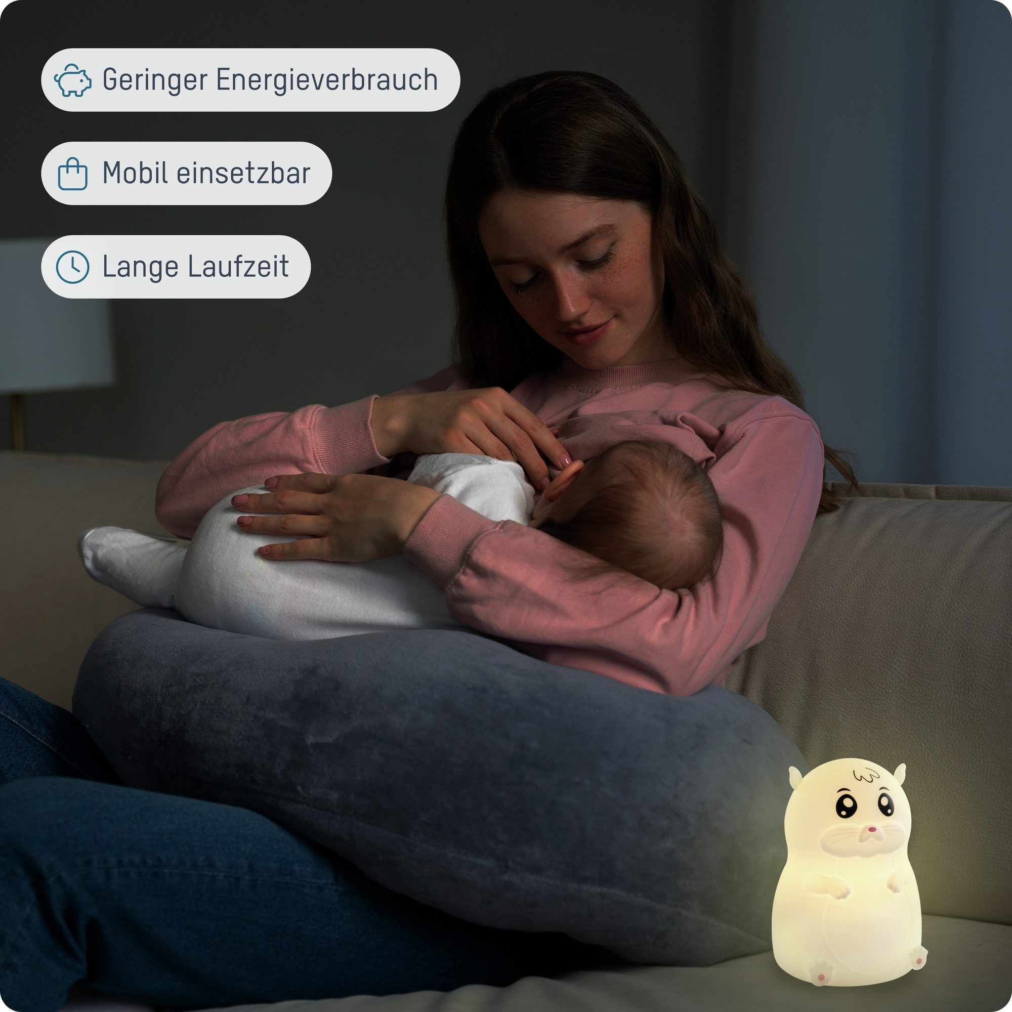 ANSMANN AG LED Nachtlicht Nachtlicht Kinder Silikon aufladbar dimmbar 7 Farben Hamster – Bild 5 von 5