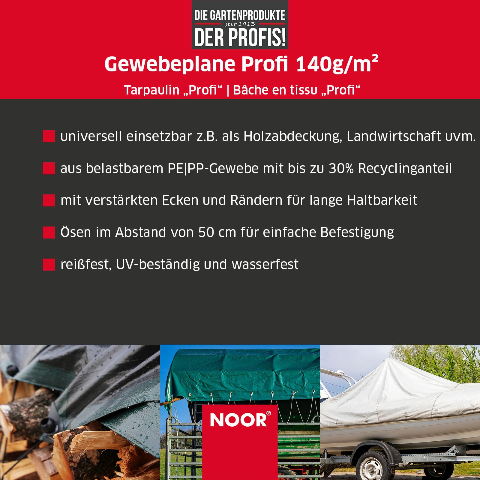 Noor Abdeckplane Profi 140 g/m² Gewebeplane 2 m x 2 m Grün günstig online kaufen