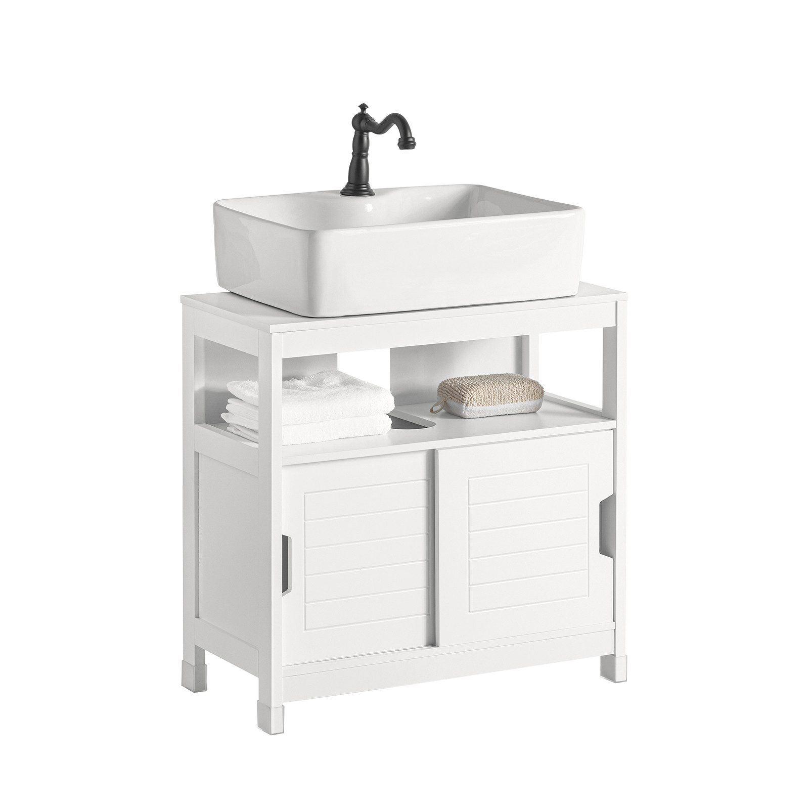 SoBuy Waschbeckenunterschrank FRG128, Badezimmerschrank Waschtischunterschrank Unterschrank Badschrank mit 2 Türen, Waschbecken-Kommode, Badmöbel freistehend