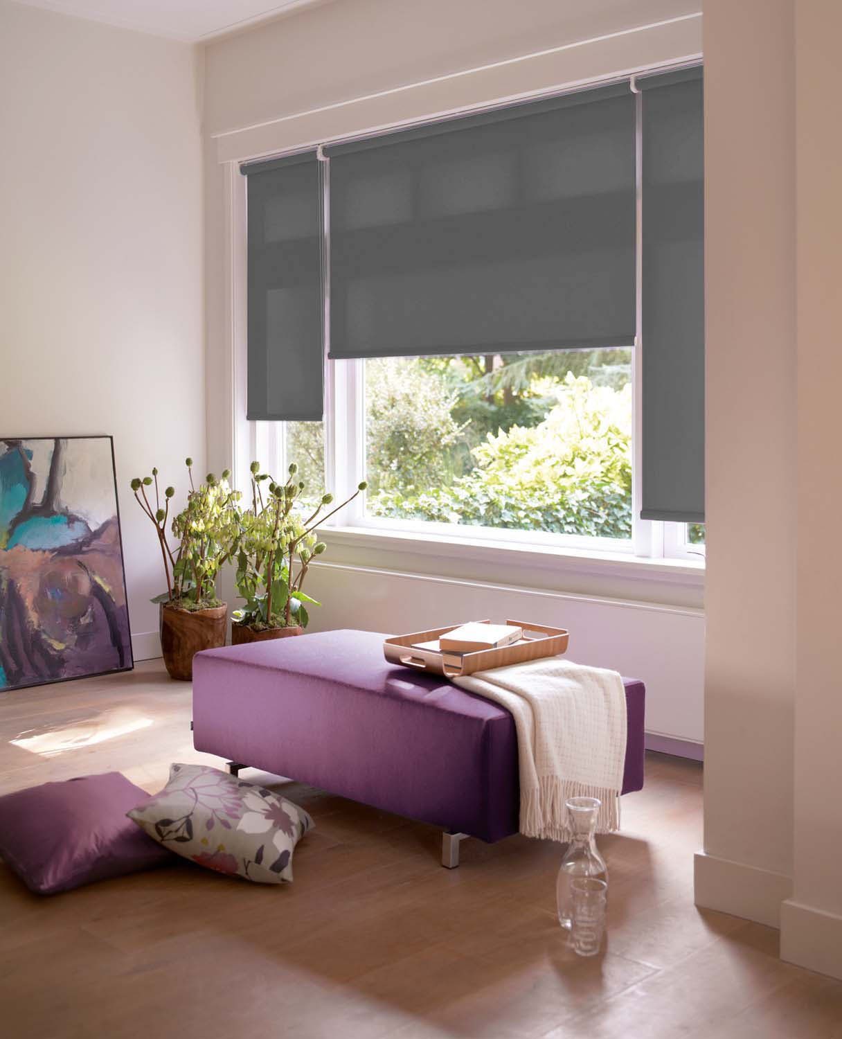 Elektrisches Rollo Akkurollo Upcycling appgesteuert, blickdicht, Sunlines, sunlines, blickdicht, ohne Bohren, verschraubt, appgesteuert via Bluetooth