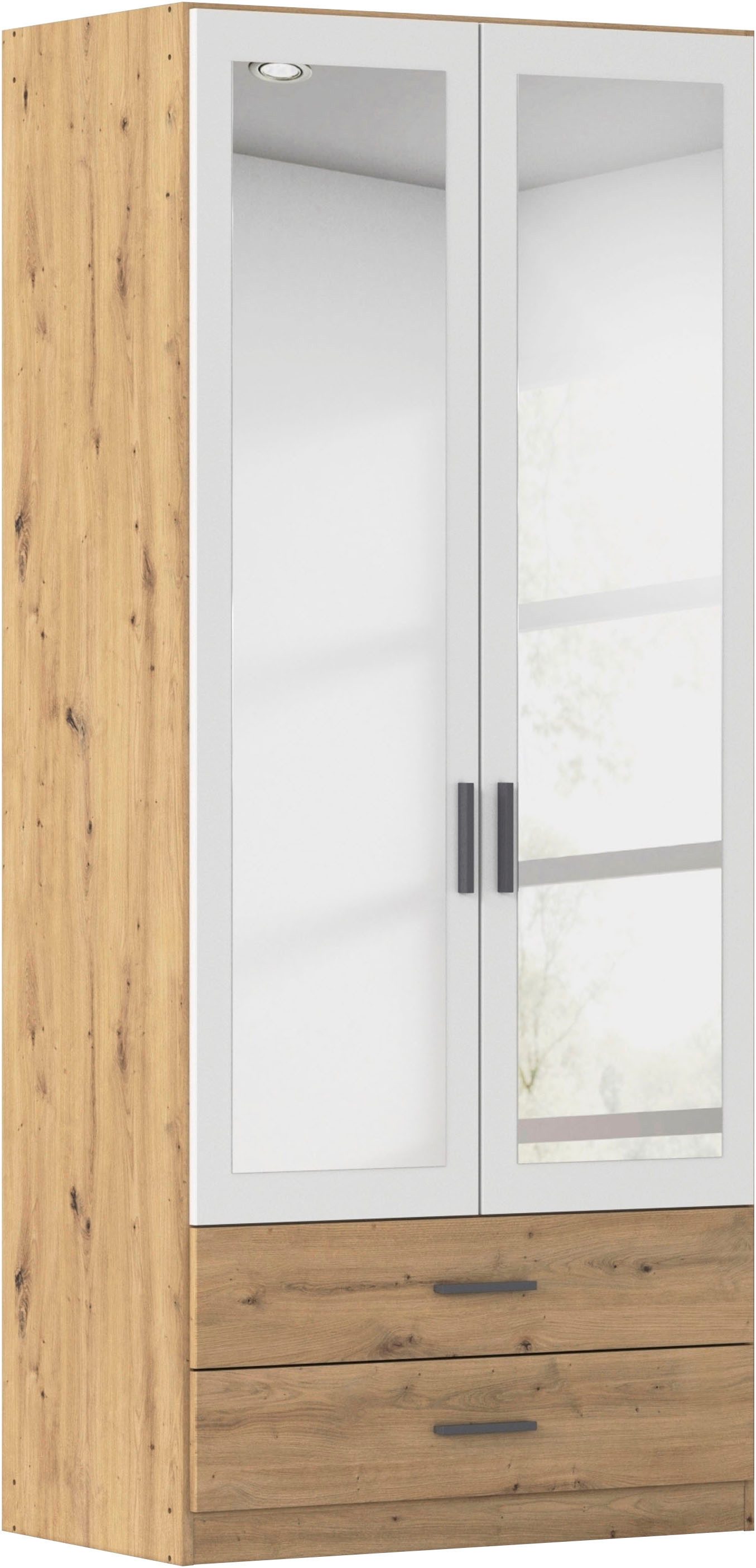 rauch Kleiderschrank Schrank Garderobe Ankleide GAMMA Breiten 91/136/181/226/271/315/360 cm (in 3 Ausstattungen BASIC/CLASSIC/PREMIUM (inkl. SOFT-CLOSE-Funktion) verschiedene Griff-Varianten, mit Spiegel TOPSELLER MADE IN GERMANY