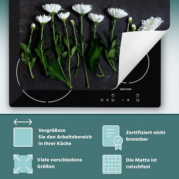Decorwelt Herd-Abdeckplatte Herdabdeckplatte Kunststoff Aufrollbare Matte Küche Blumen Schwarz, (30x52, 1 tlg), für alle Herdarten excl. Gasherde