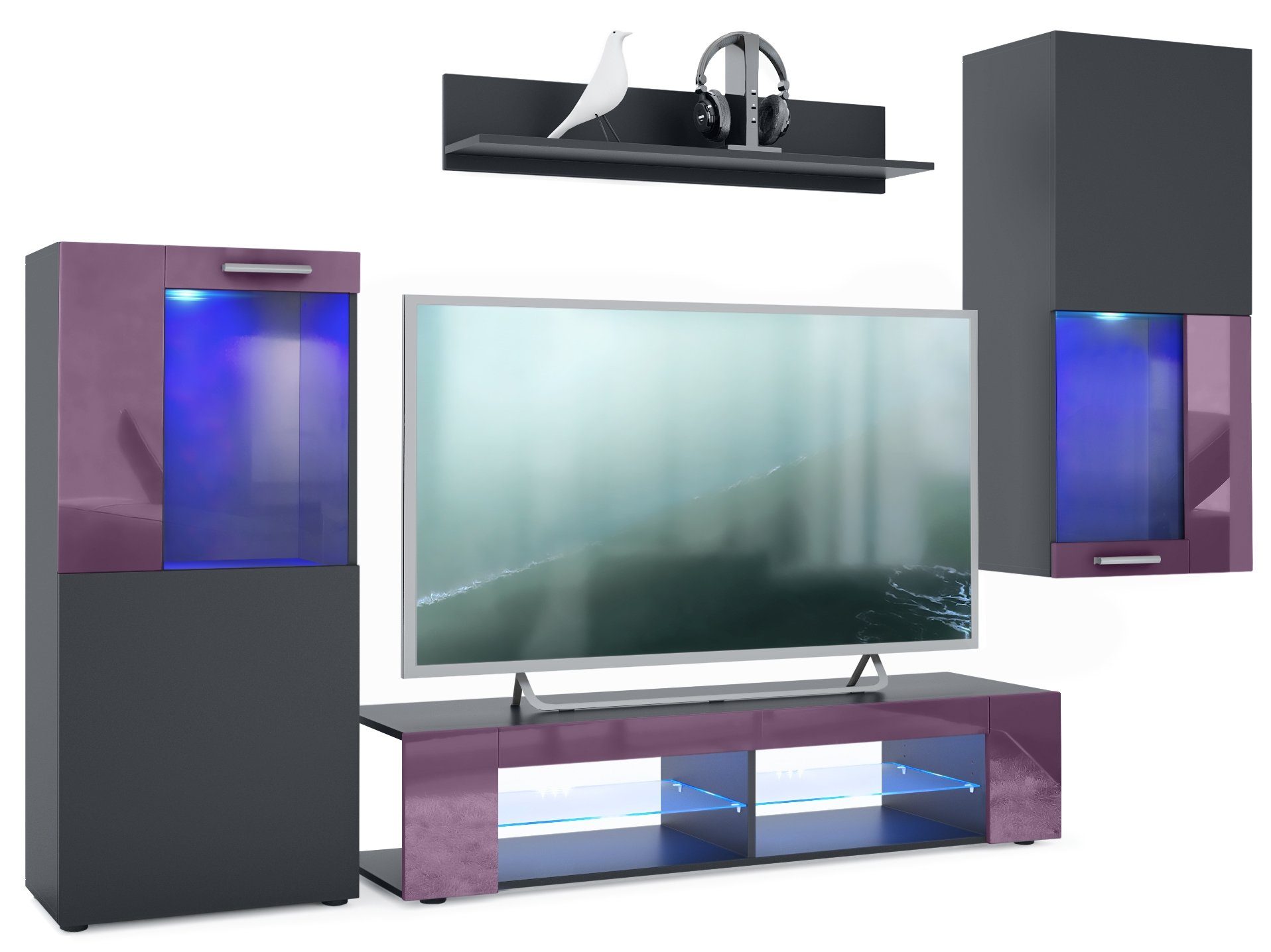 Vladon Wohnwand Movie, (Anbauwand, bestehend aus 1 TV-Board, 2 Vitrinen und günstig online kaufen