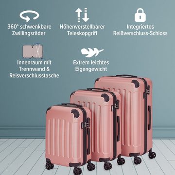 Arebos Koffer Reisekoffer 3er Set Hartschalen Koffer Trolley M-L-XL-Set, 4 Rollen