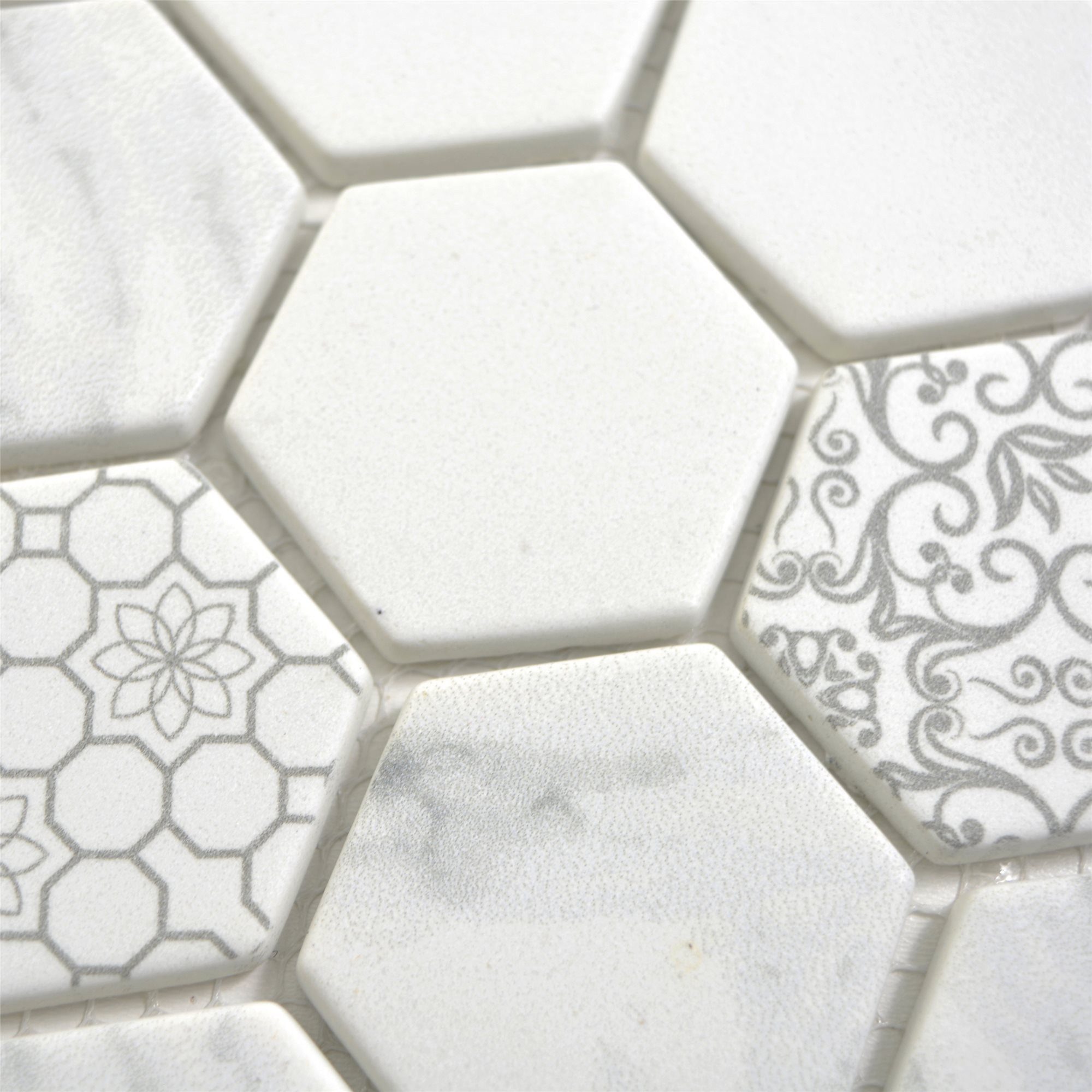 Mosafil Mosaikfliesen Glasmosaik Fliesen Acapella Hexagon, Glas 28.000x32.400, weiß-carrara, Eco Glas - Verlegefertig auf ein Netz geklebt - Frostsicher -