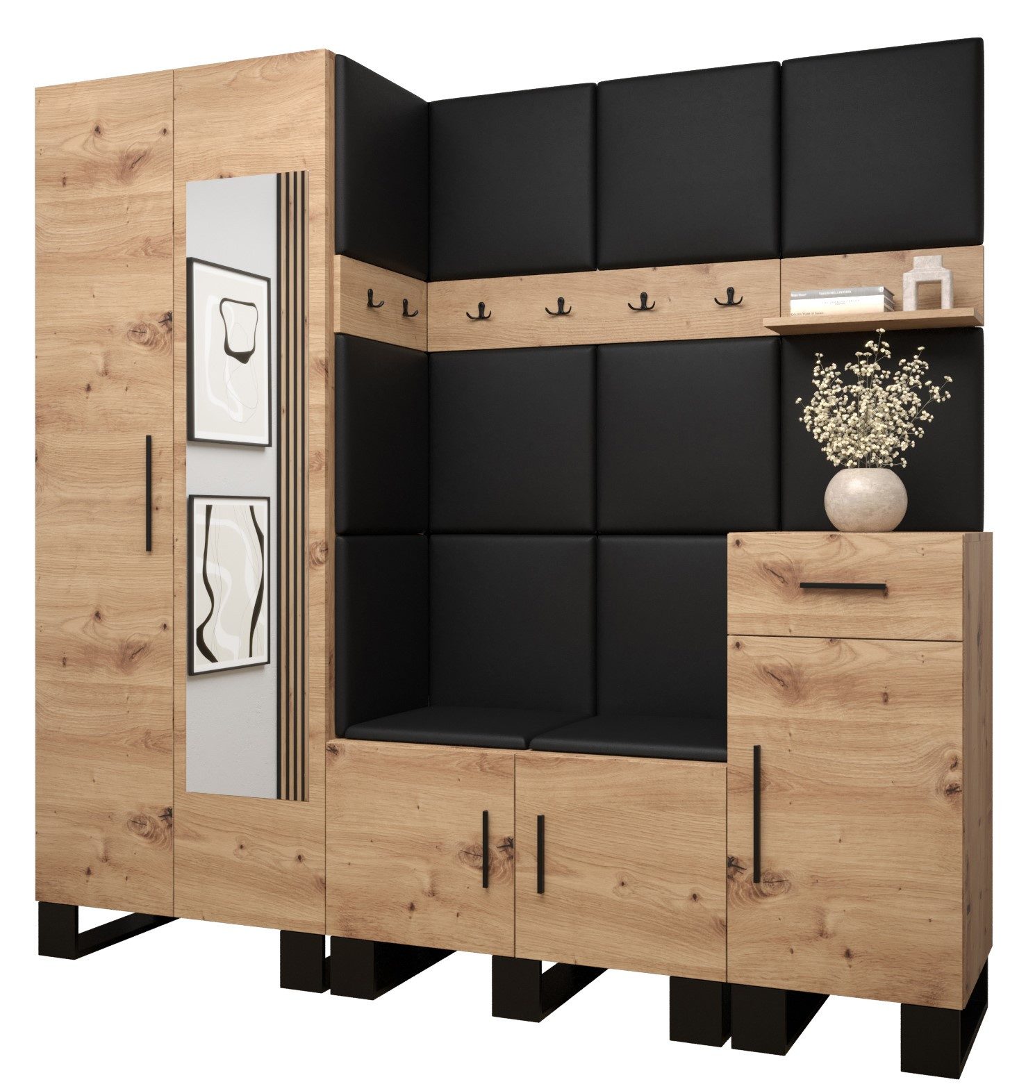ABIKS MÖBEL Garderoben-Set ARTIN Set 13 Garderobe mit gepolsterten Paneelen, Industriell Design