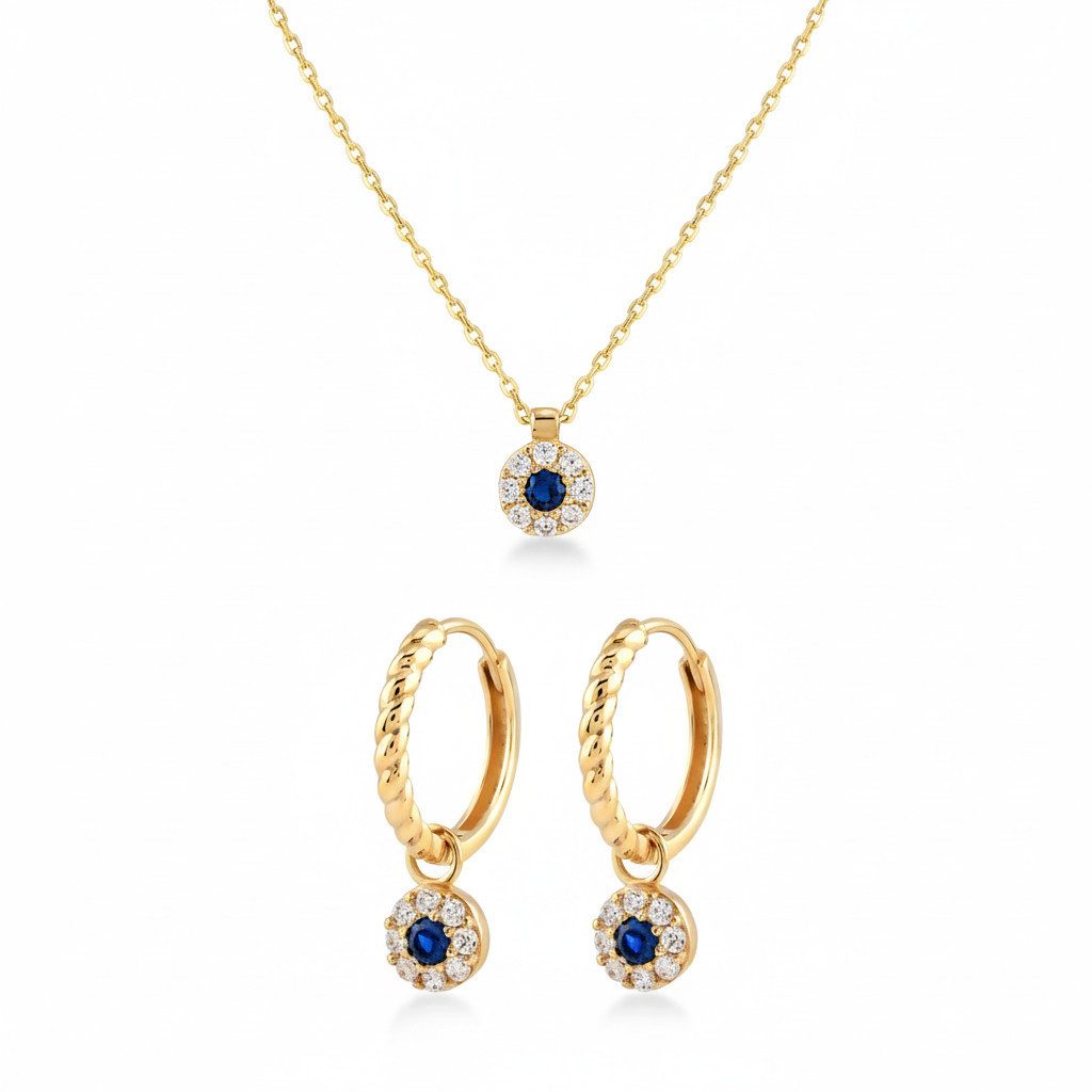 Suzan Gold Schmuckset Suzan Gold® Celestia Bloom – 375 Echtgold Schmuckset für Damen, Kette