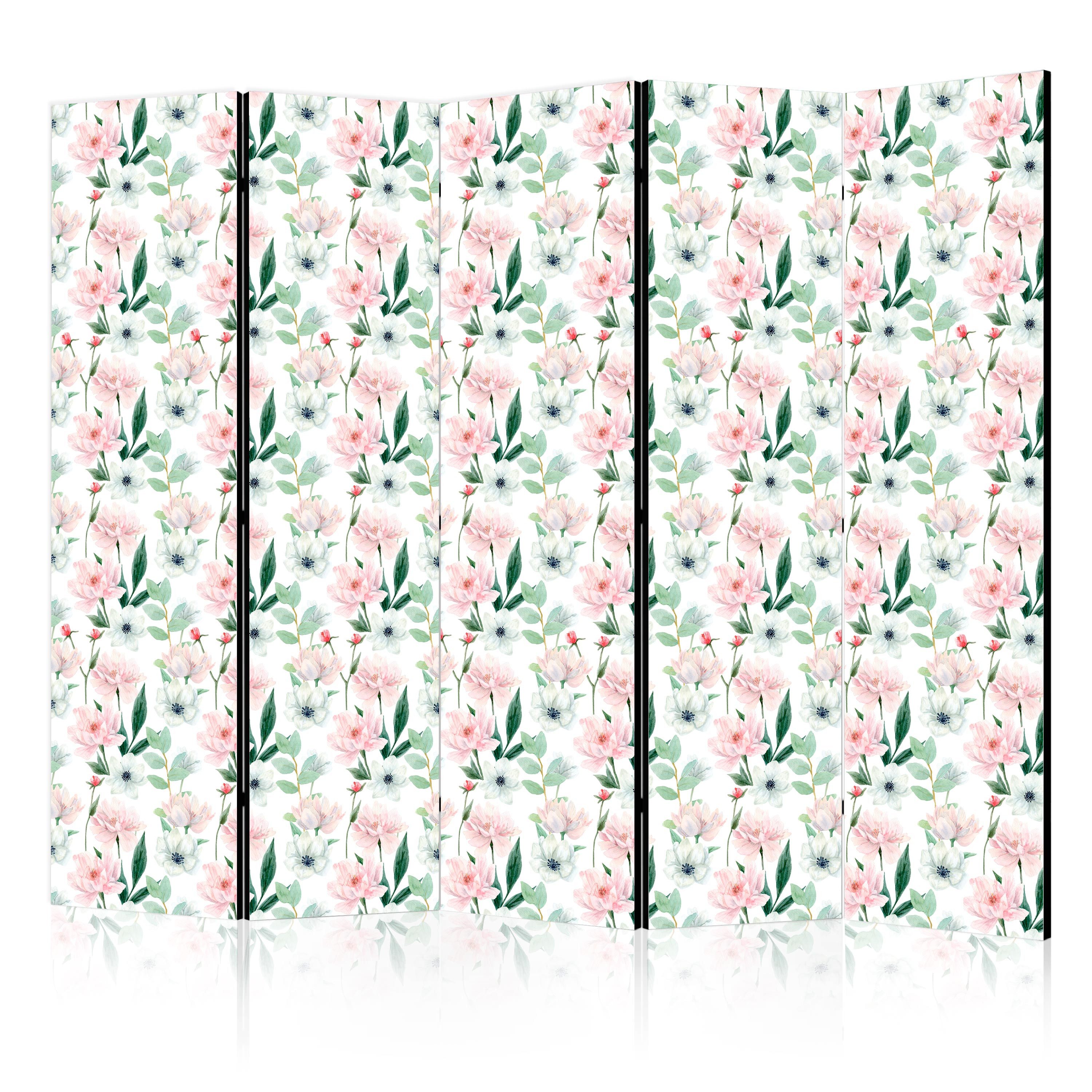 Muralo Paravent 5-teilig Raumteiler klappbar Pfingstrosen Blumen (Packung, 1 St., 225x172 cm), 3 Varianten, für das Schlafzimmer, das Wohnzimmer