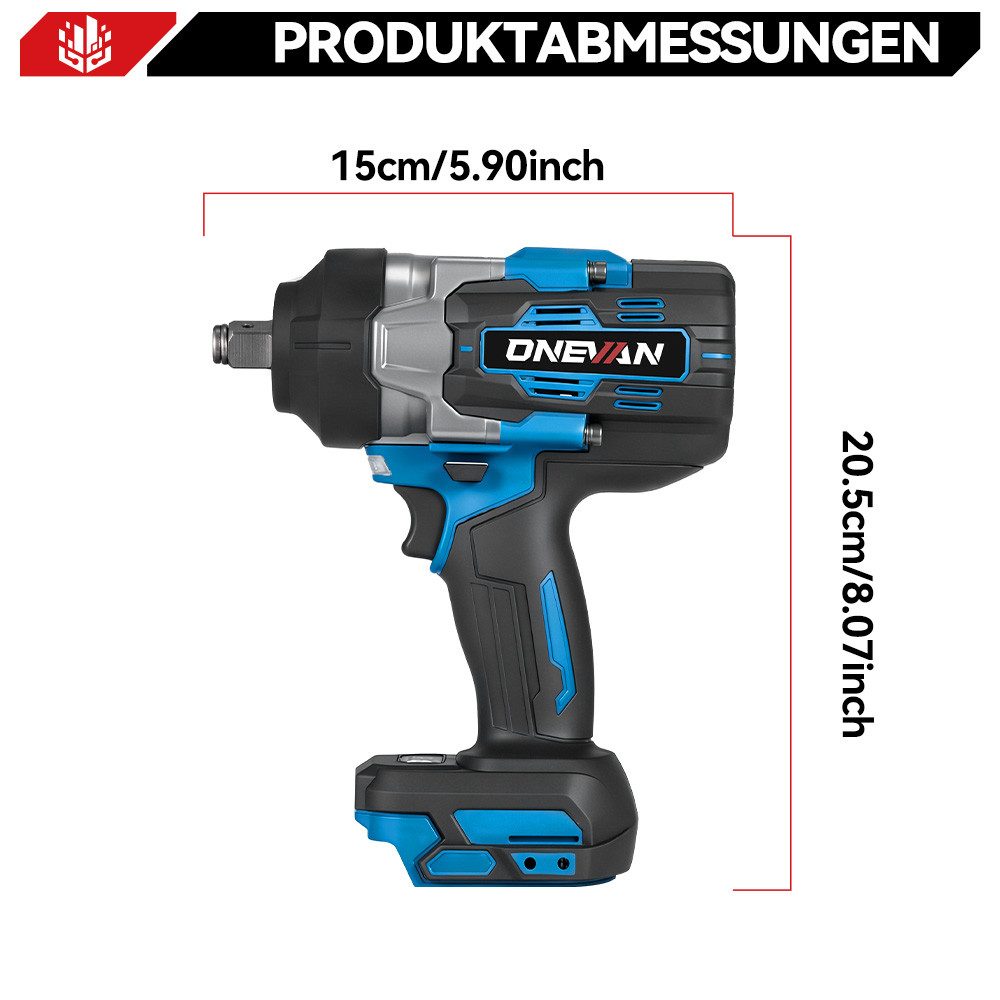 ONEVAN Akku-Schlagschrauber 2800 Nm 1/2" Bürstenloser Schlagschrauber mit 2 Akkus & Box, 8000 U/min für Autoreparaturen und Heimwerkerarbeiten