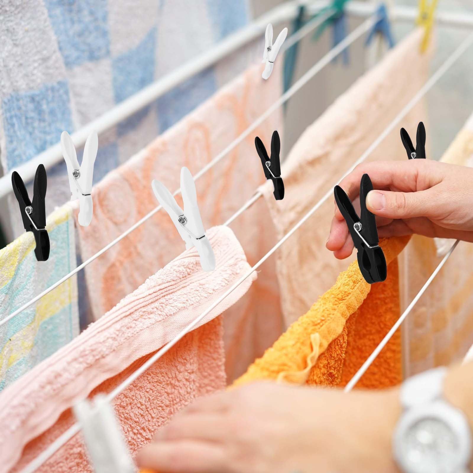 FOUORTUNATE-BEE Wäscheklammern 60er Wäscheklammer Set schwarz & weiß, rutschfest und schonend, Windfeste Wäscheklammern für Kleidung, Handtücher, Socken & mehr