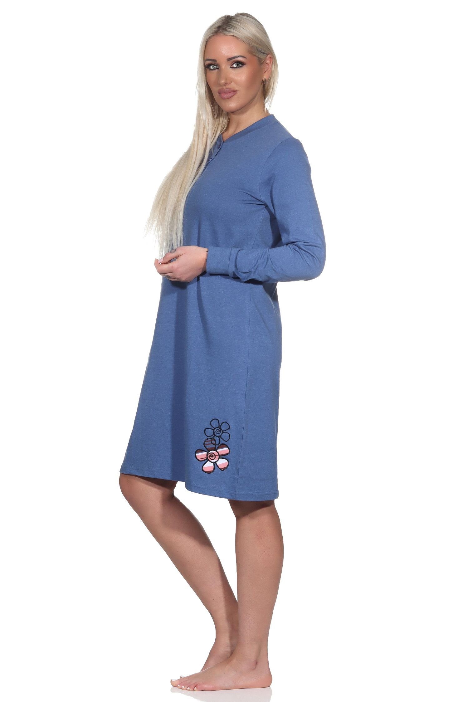 Normann Nachthemd Normann Damen Nachthemd Bündchen in - mit Übergrössen langarm blau-mel. auch