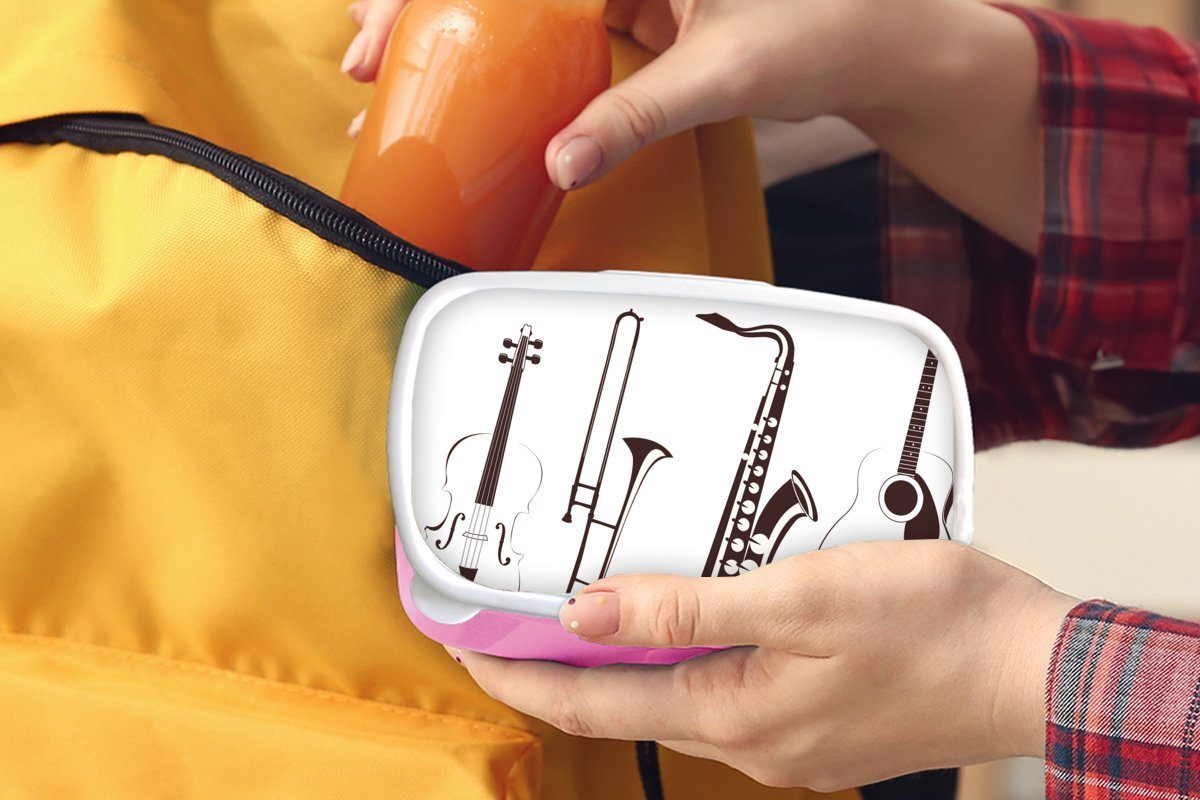 MuchoWow Lunchbox Eine Illustration einer und rosa Kinder, Brotdose (2-tlg), anderer Snackbox, Kunststoff Brotbox Instrumente, Erwachsene, Kunststoff, Mädchen, Geige für