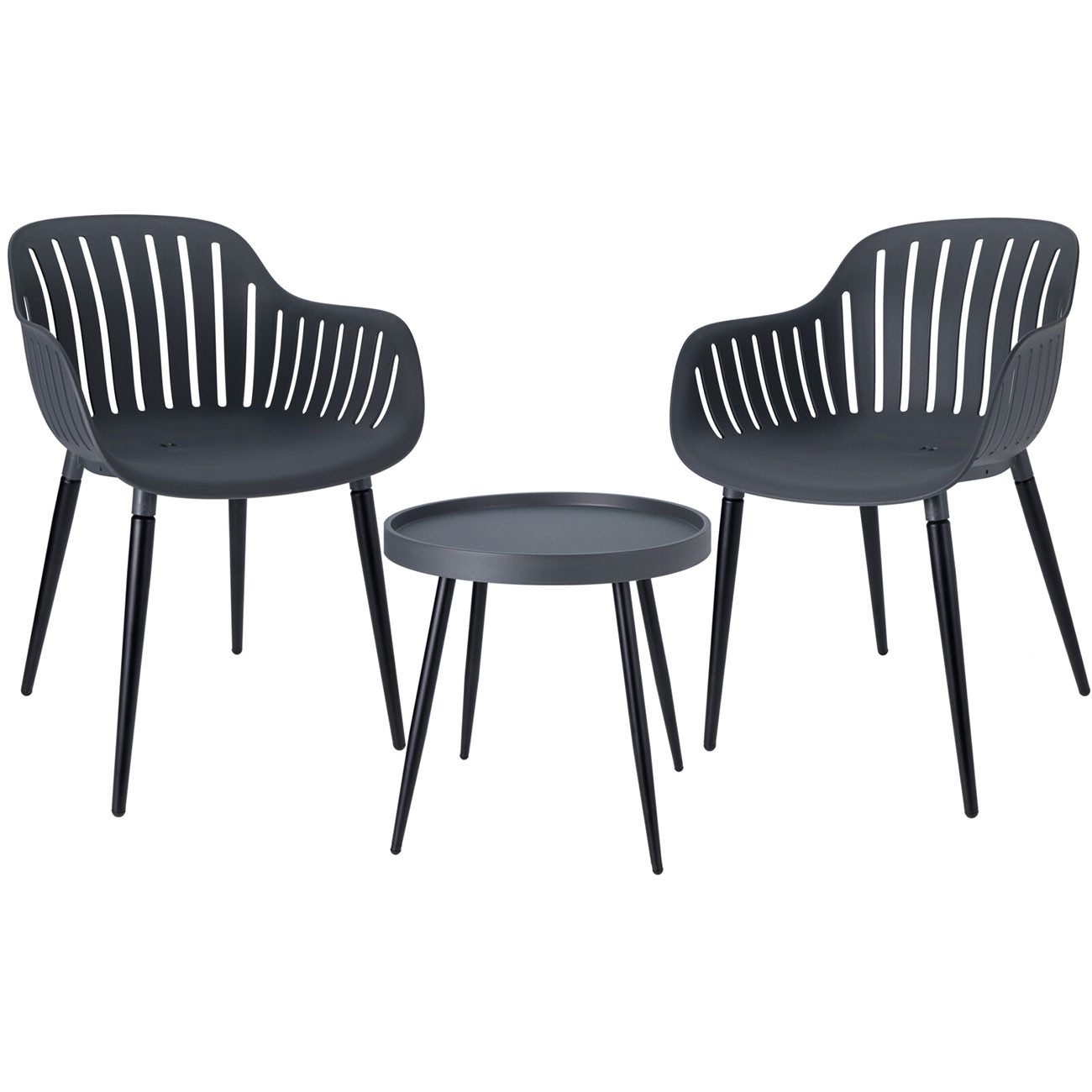 Home & styling collection Sitzgruppe Moderne Garten-Sitzgruppe 3-tlg., Tisch & 2 Stühle, Anthrazit, (3-tlg), 2 Gartenstühle, Runder Beistelltisch, Stahlgestell, Sitzschale