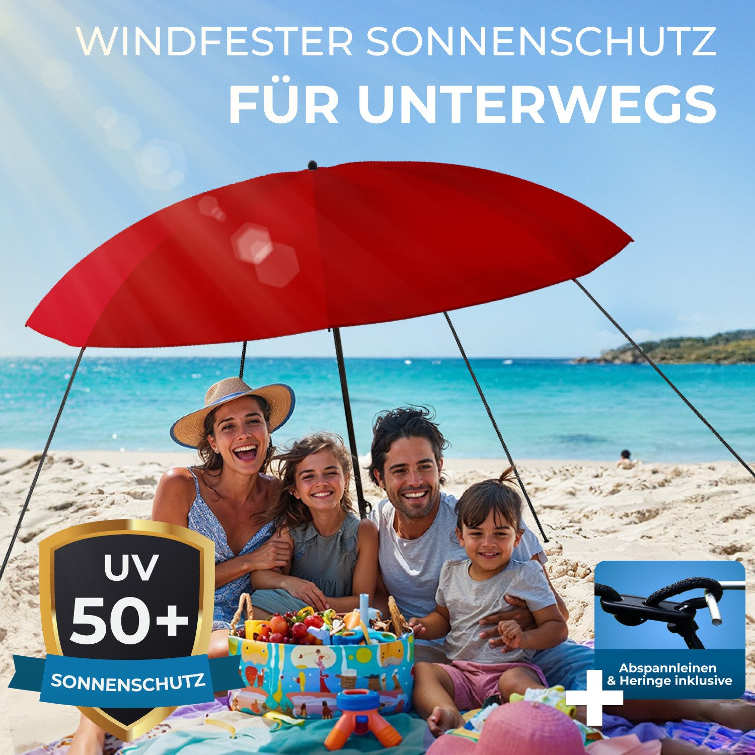 Styngard Sonnenschirm Reise Sonnenschirm Nizza, LxB: 180,00x155,00 cm, mit UV Schutz 50+ - Strandschirm Sonnenschirm Strand mit Abspannleinen