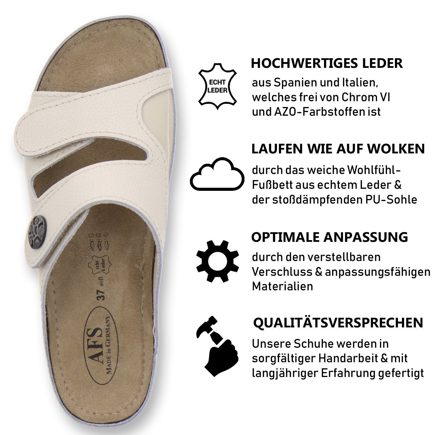 Keilpantolette aus AFS-Schuhe Leder - Valgus, Made in crema Germany für 2095H Damen Hallux