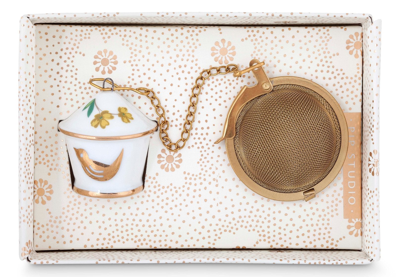 PiP Studio Teesieb Floral Birdhouse Teesieb, Porzellan / Edelstahl, Tea Infuser Birdhouse