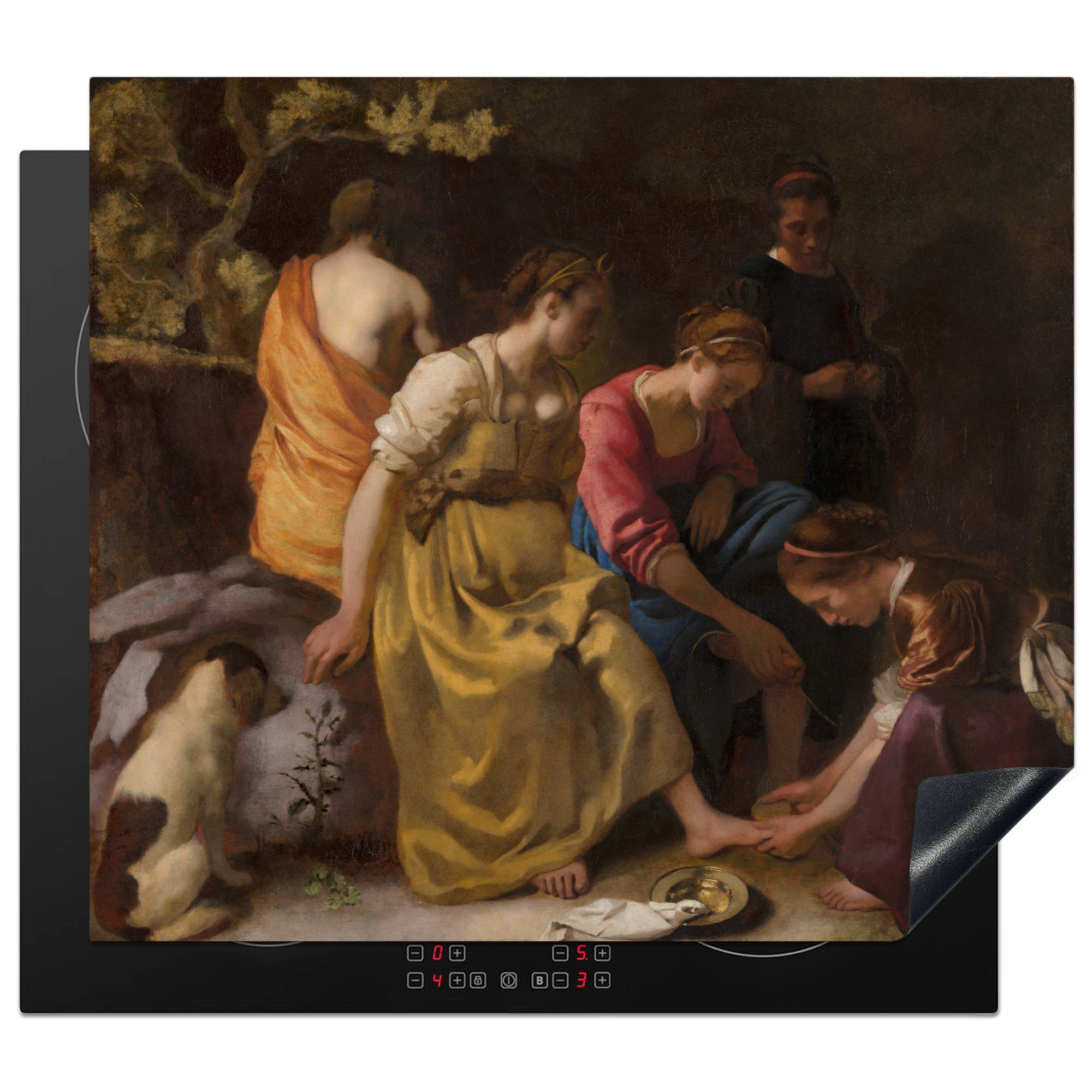 MuchoWow Herdblende-/Abdeckplatte Diana und ihre Begleitung - Johannes Vermeer, Vinyl, (1 tlg), 59x52 cm, Ceranfeldabdeckung für die küche, Induktionsmatte