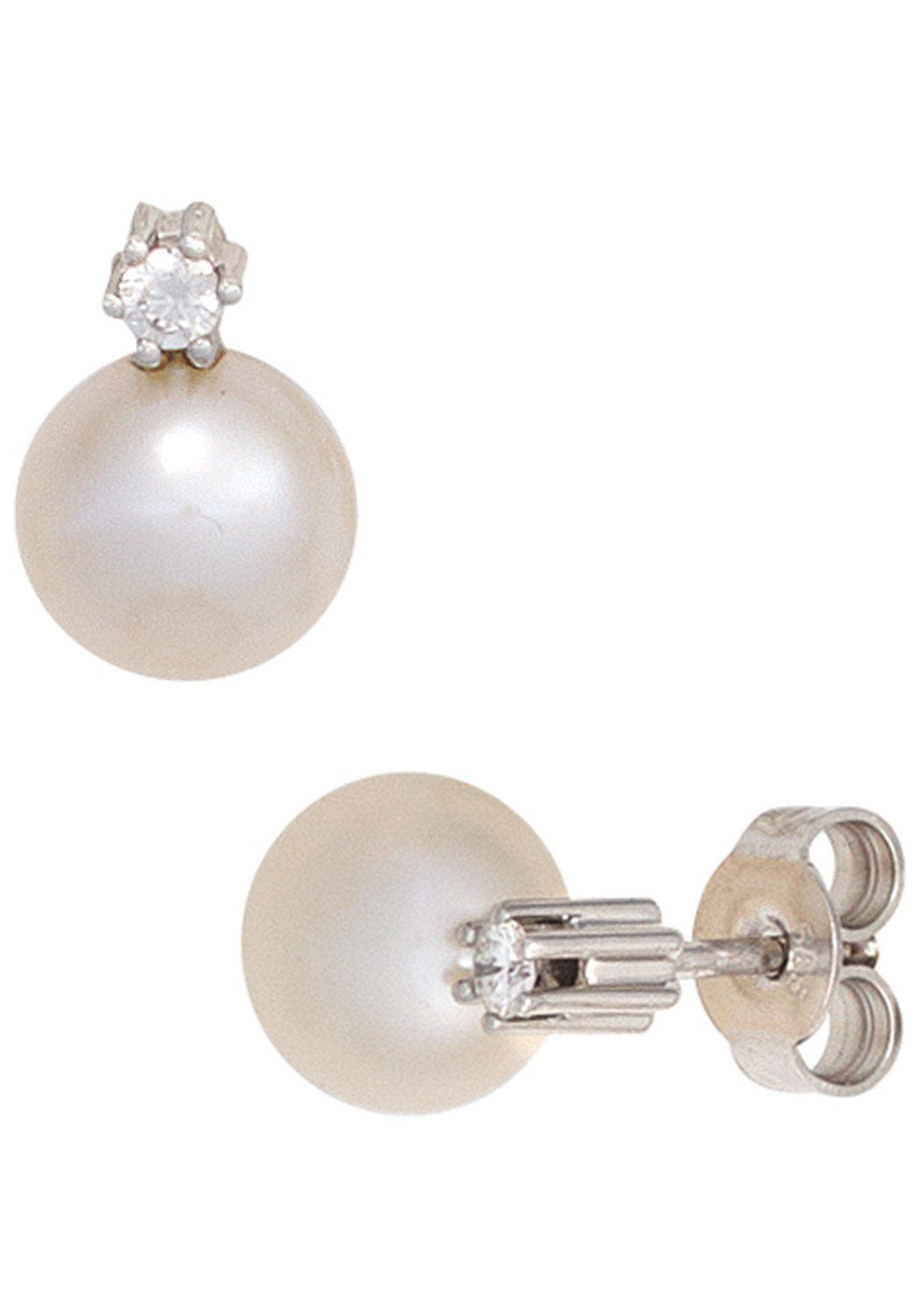 JOBO Perlenohrringe, 585 Weißgold 2 Dia...