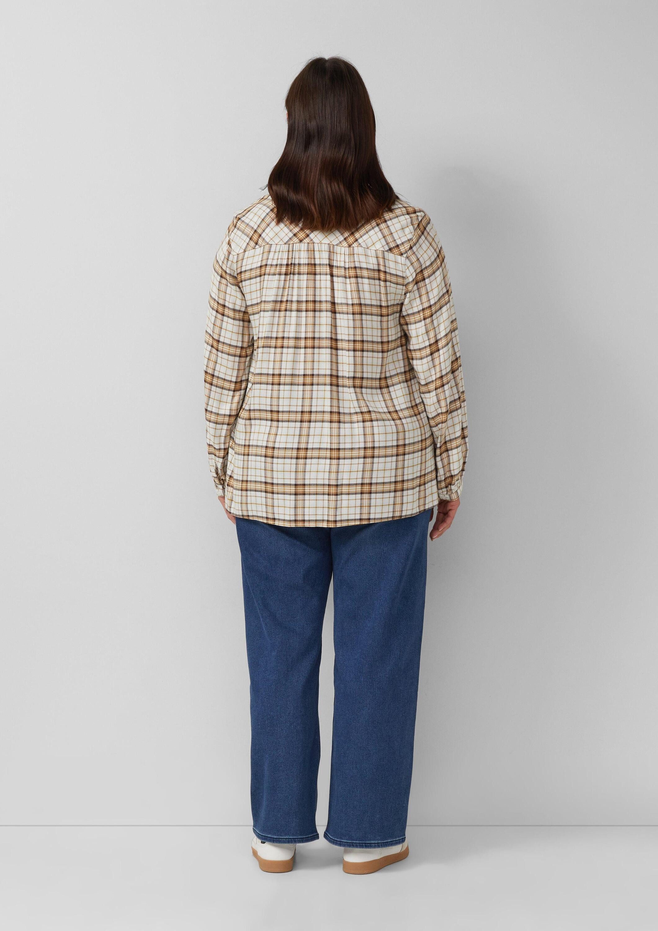 s.Oliver Langarmbluse Bluse Karierte Hemdbluse im Relaxed Fit mit Rüschenkragen