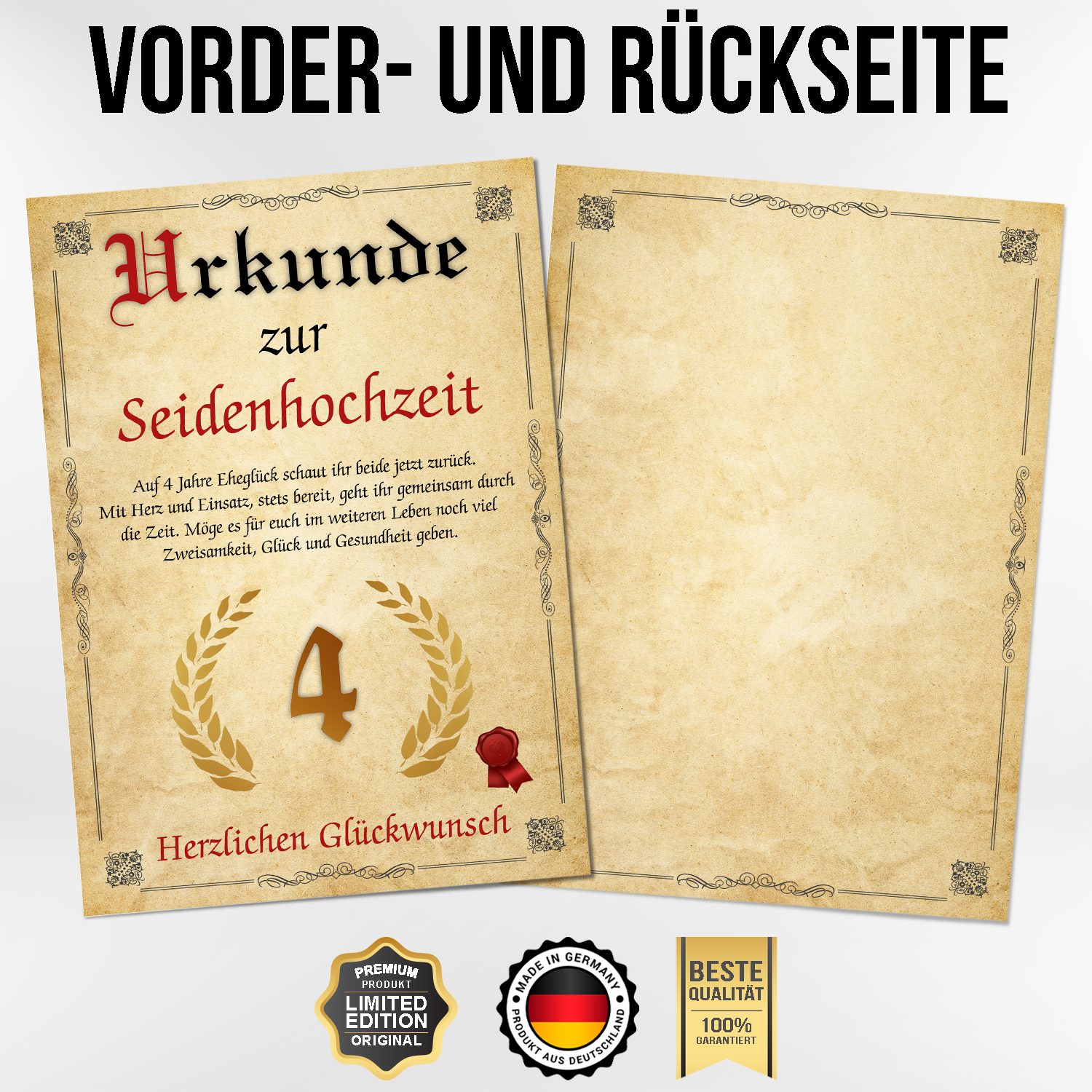 Tigerlino Poster Urkunde zum 4. Hochzeitstag günstig online kaufen
