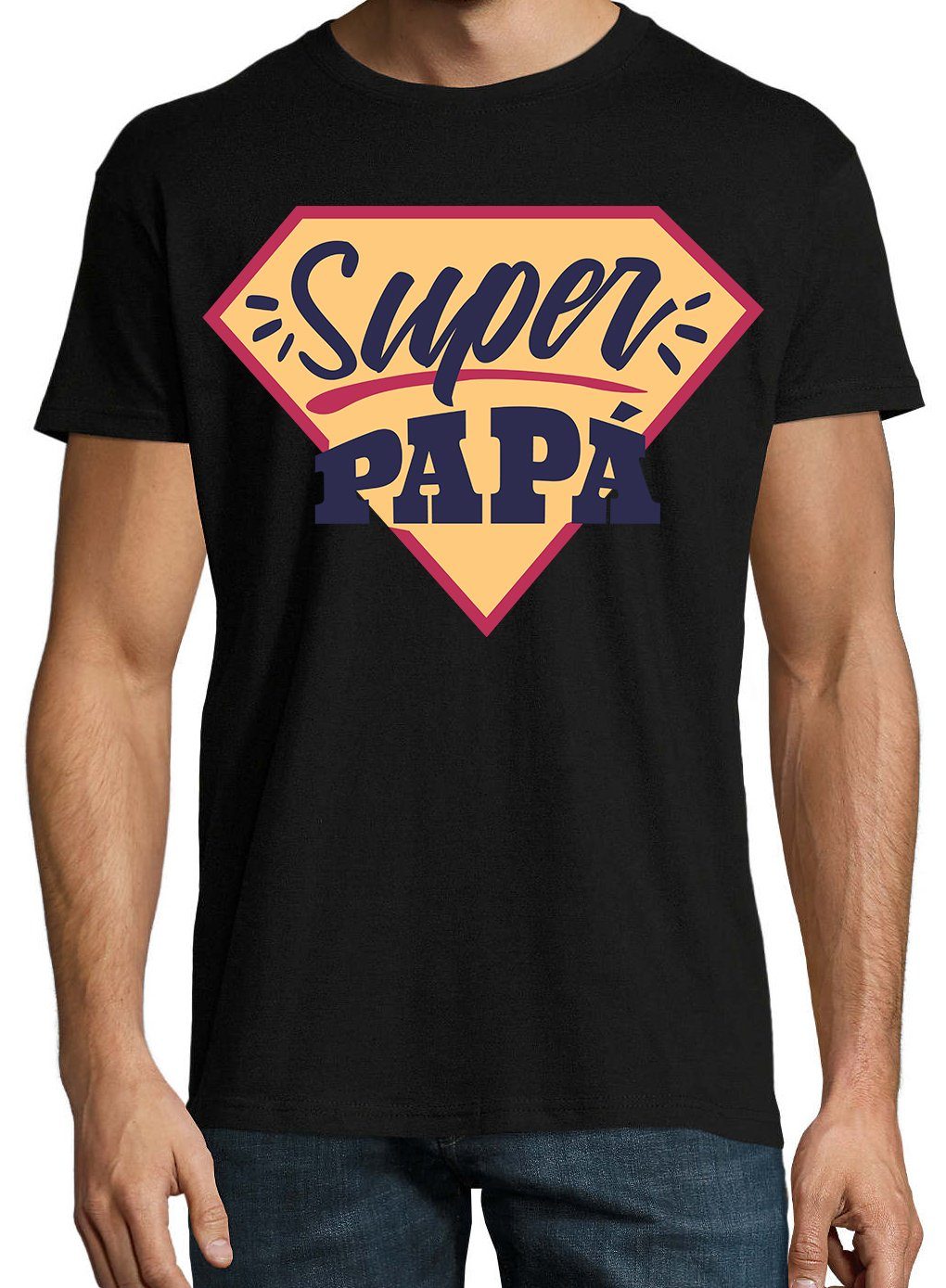 mit T-Shirt Youth lustigem Papa Shirt Schwarz Herren Frontprint Designz Super