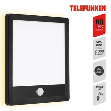 Telefunken LED Außen-Wandleuchte 313805TF, LED fest verbaut, Neutralweiß, Außenleuchte IP44 Bewegungsmelder 2000lm 25x25cm