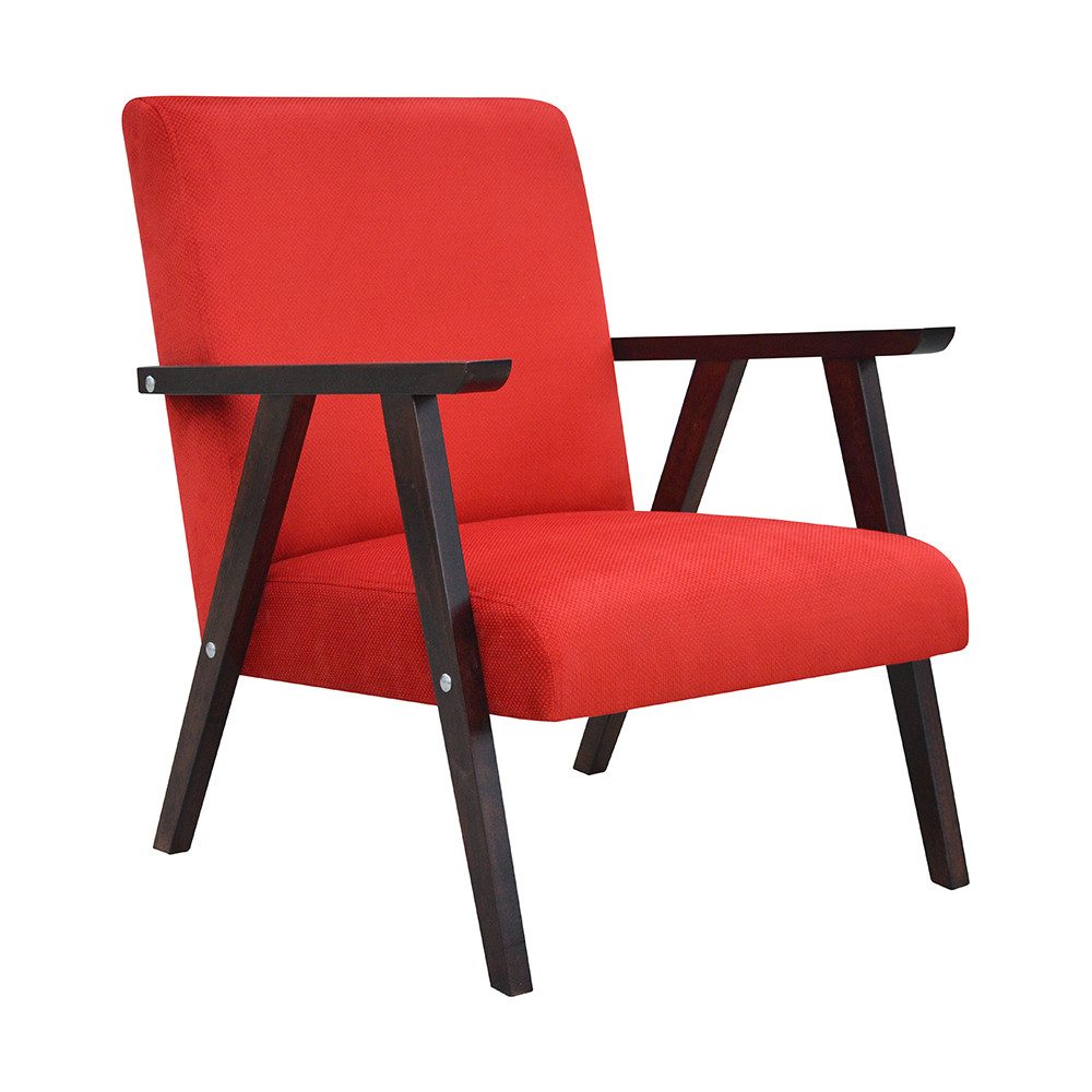 JVmoebel Loungesessel Polster Relax Sessel in Rot mit Holzfüßen für eleganten Komfort (Packung, Lounge Stuhl für Esszimmer – Polster Relax Sessel Gastro), Made in Europa