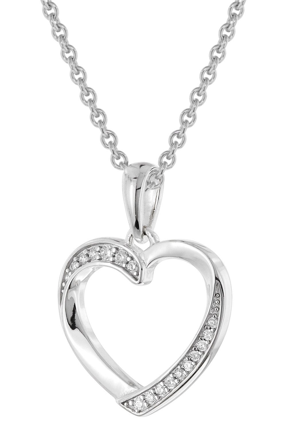 Kette mit Anhänger Damen-mit Zirkonia Herz-Anhänger 925 Silber