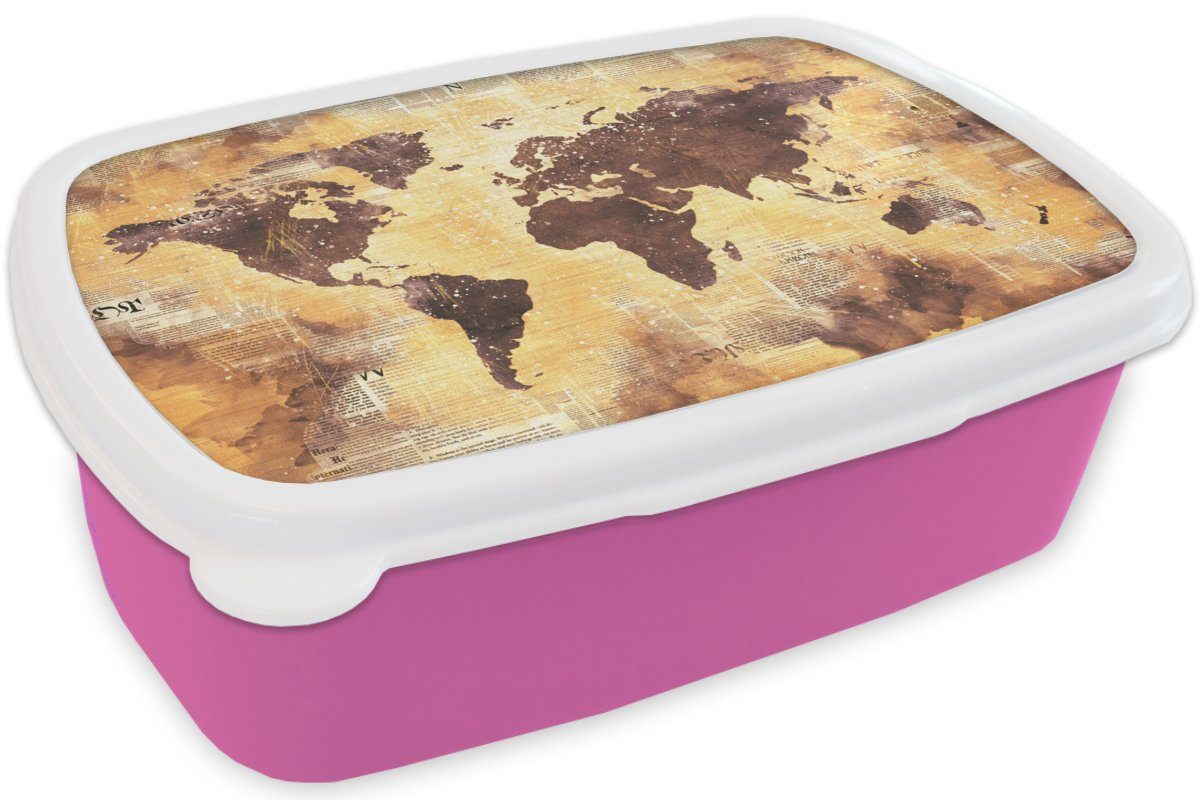 Glitter - Kinder, Snackbox, Kunststoff - Gold, Kunststoff, MuchoWow Erwachsene, Mädchen, Brotdose Brotbox rosa für Lunchbox Weltkarte (2-tlg),