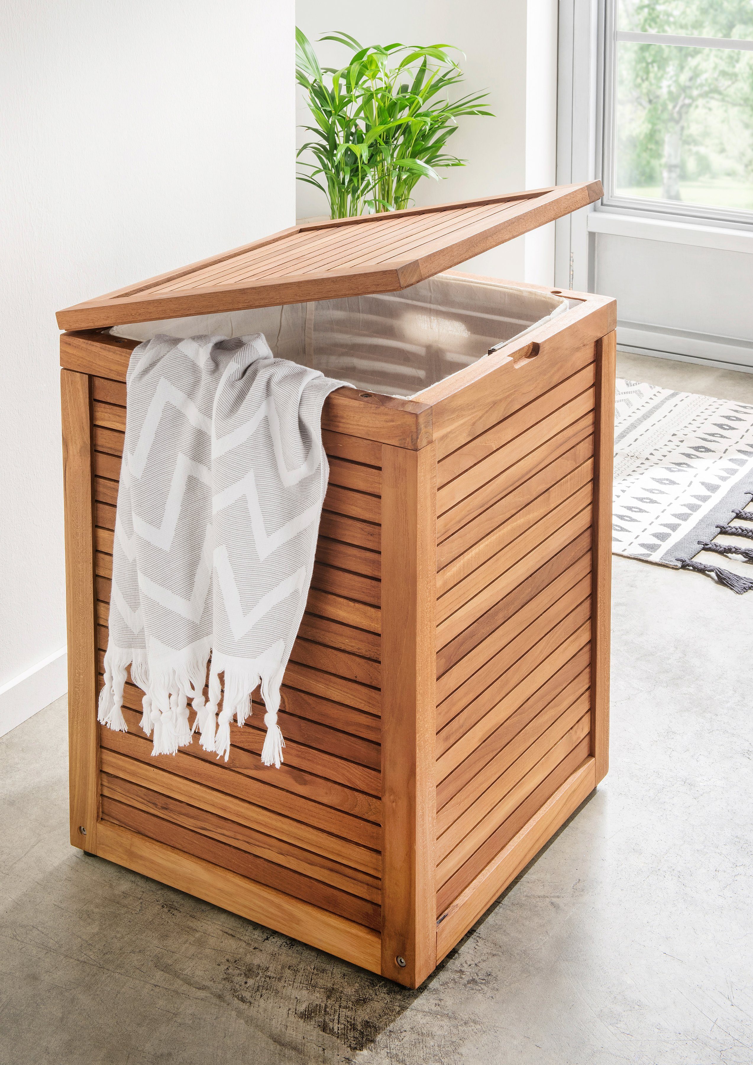 Destiny Wäschebox SPA & LIVING, Wäschebox in geriffelter Optik, mit Inlett 45x45x66cm, Teak