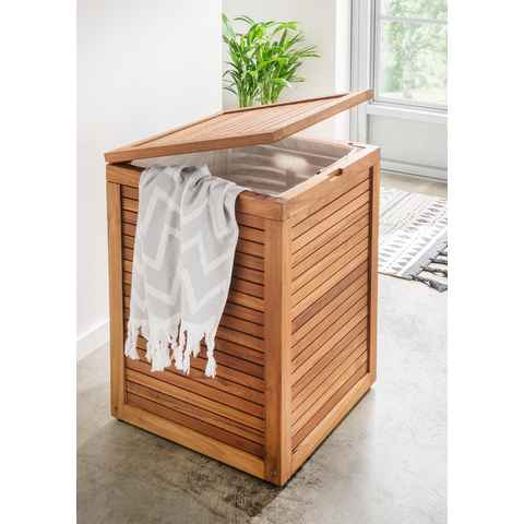 Destiny Wäschebox SPA & LIVING, Wäschebox in geriffelter Optik, mit Inlett 45x45x66cm, Teak