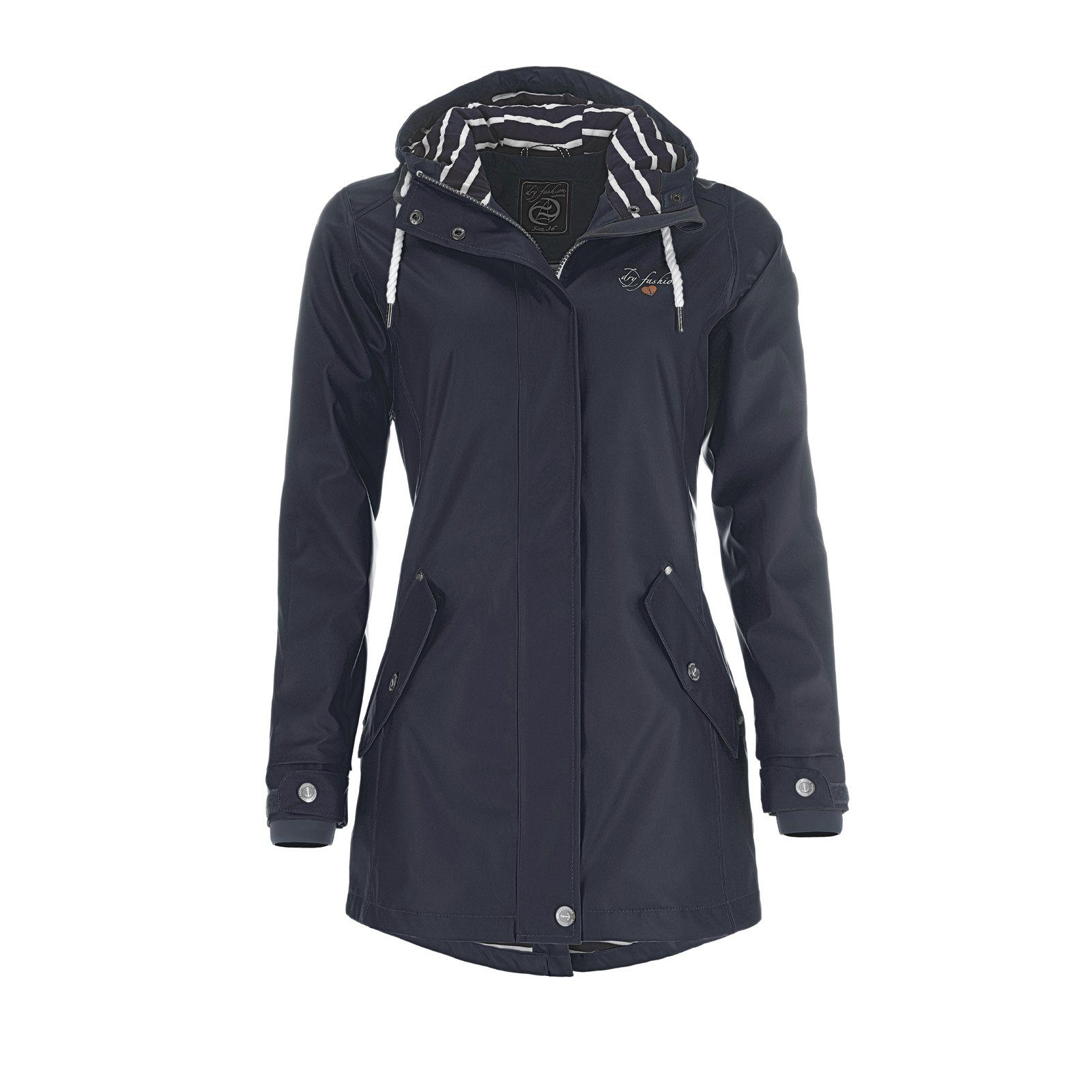 Dry Fashion Regenjacke Damen Regenmantel Kiel mit verstellbarer Kapuze - wind- & wasserdicht navy