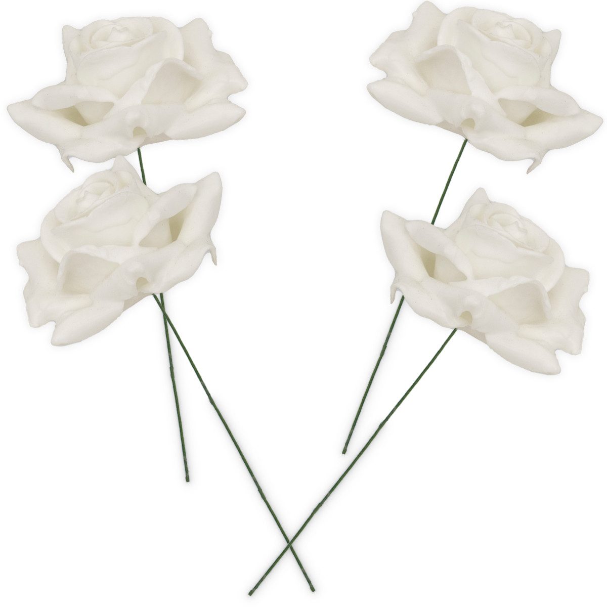 Kunstblume Wachsrosen mit Stiel als Kunstrosen Rosen-Blüten in weiß Rosen, matches21 HOME & HOBBY, Höhe 18 cm, 4 künstliche Wachs-Blüten Textil-Rosen Blumengestecke Deko-Rosen