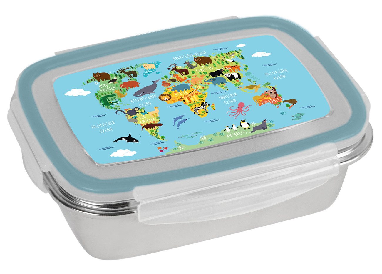 Geda Labels GmbH Lunchbox Wo kommt ihr denn her, Edelstahl, (1-tlg), Hellblau, 850 ml, spülmaschinengeeignet (Nur Behälter, ohne Deckel)