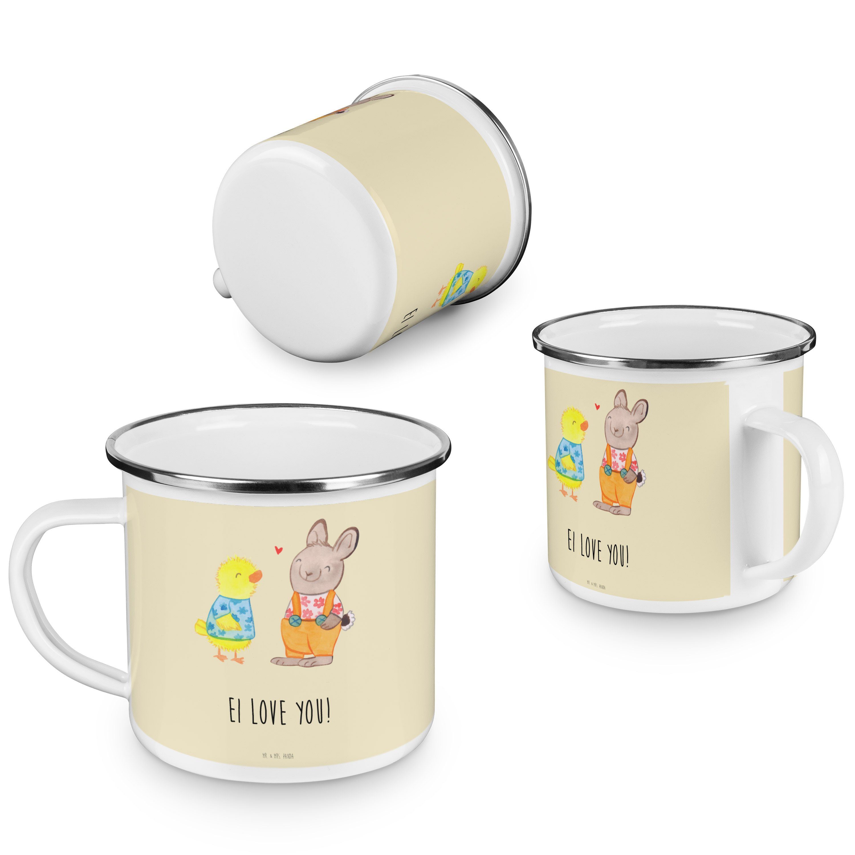 Mr. & Mrs. Panda Geschenk, Blumig Trinkbecher, - Becher Emaille - Metall, Ostern Emaille Freundschaft