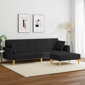 vidaXL Sofa Schlafsofa 2-Sitzer mit Fußhocker Schwarz Stoff