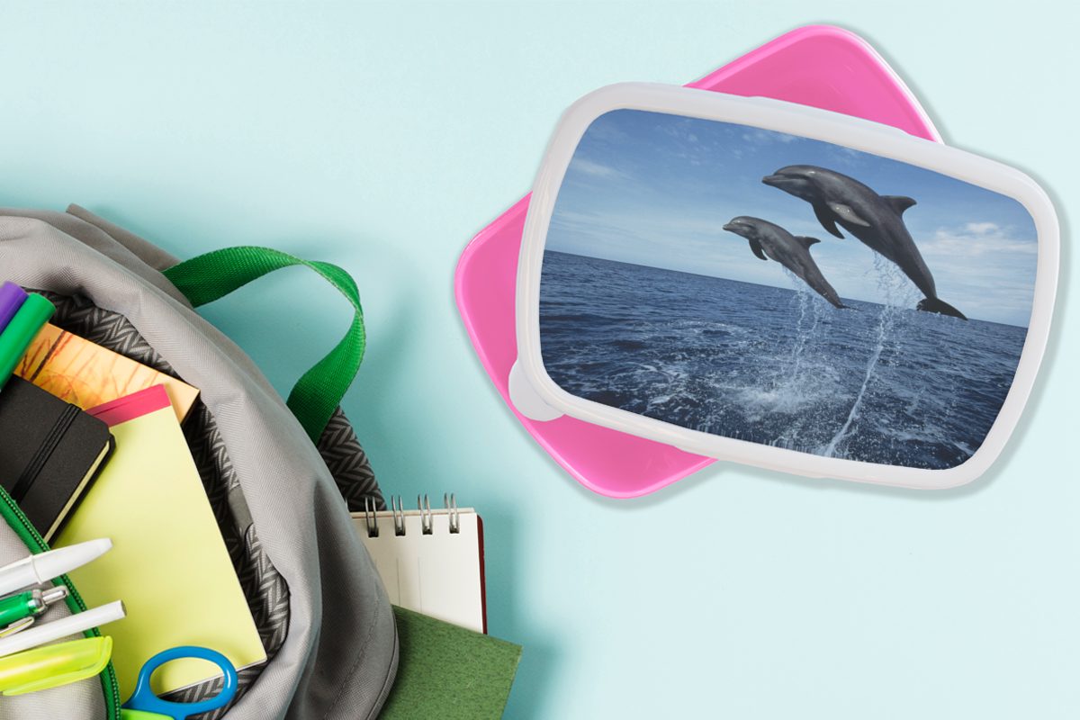 Kinder, MuchoWow (2-tlg), für Mädchen, Meer Delfin Erwachsene, Snackbox, Tier, - Brotbox Brotdose - Kunststoff, Lunchbox Kunststoff rosa