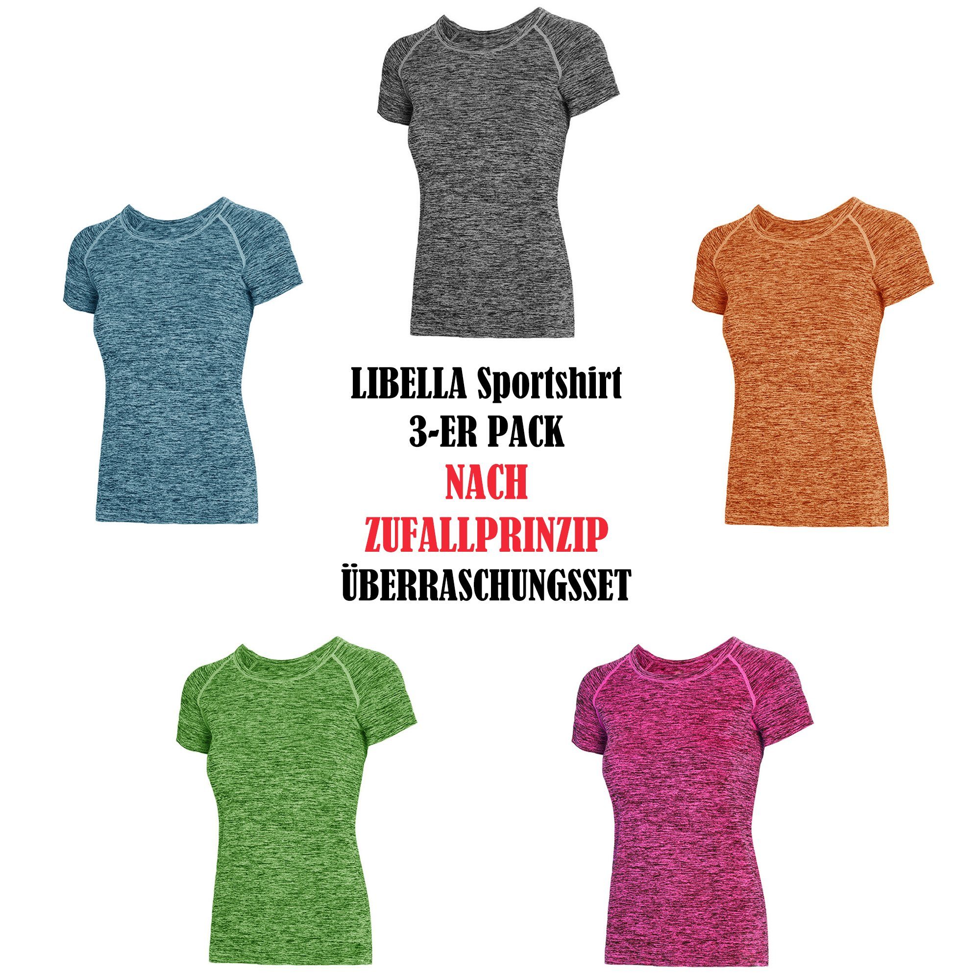 Kurzarm Training Yoga T-Shirt 3er-Pack) Libella 1502 Laufshirt Sportshirt (3er-Pack, Damen T-Shirt 3er-Pack-Zufall Top