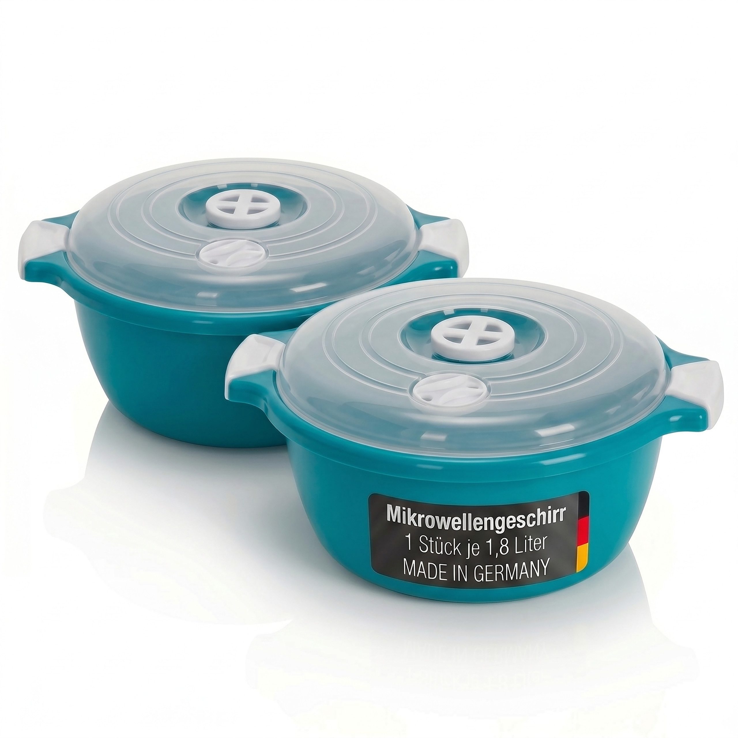 Lantelme Mikrowellenbehälter Mikrowellengeschirr Grün Mikrowellenschüssel mit Dampfventil, (2-tlg., 2 Stück Set Mikrowellenschüssel Volumen 1,8 Liter Volumen), mit Deckel und Dampfventil, Deutsche Herstellung