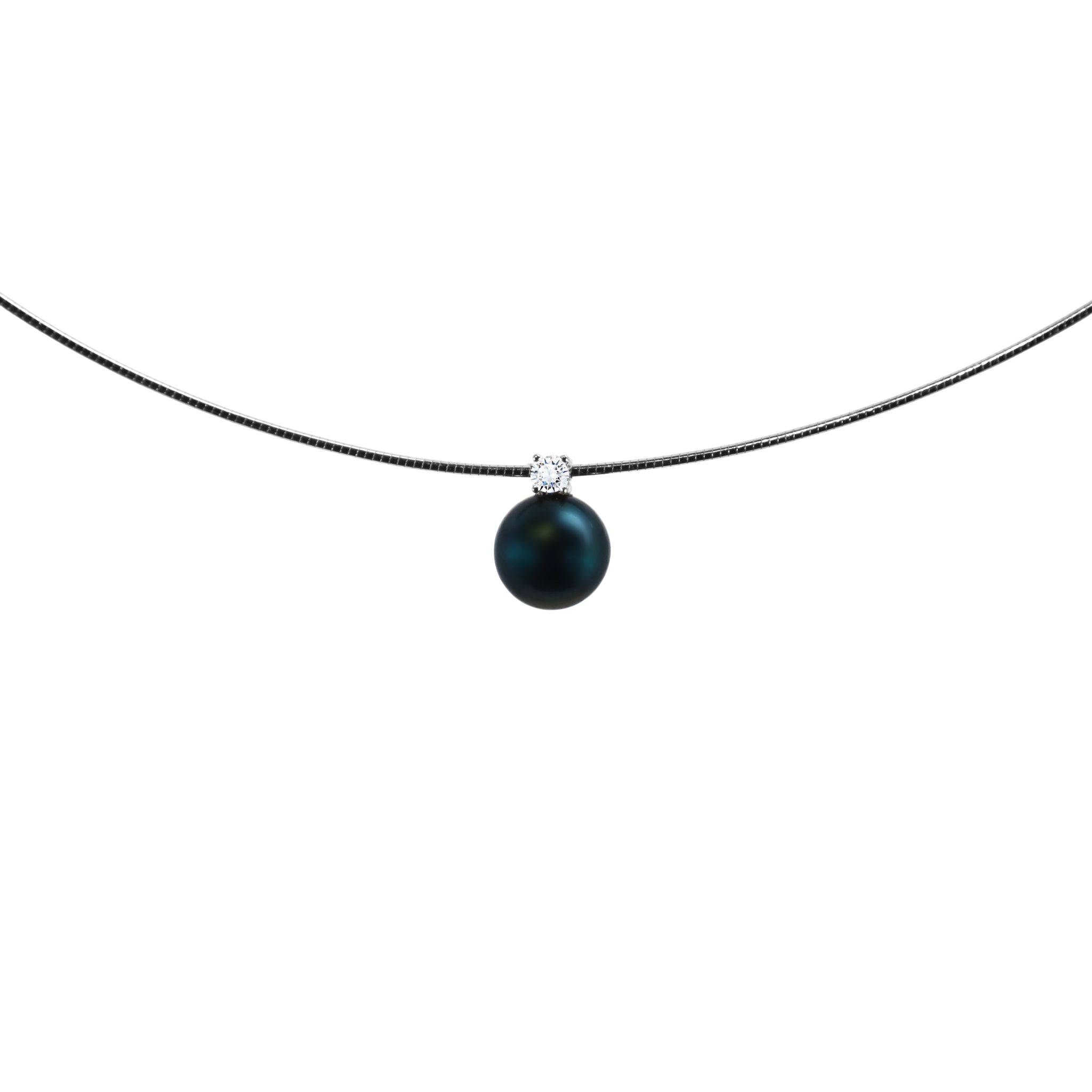 Edellis Kette mit Anhänger Omega Kette mit Tahiti-Perle 9 mm AA+ & Zirkonia – 925 Sterling Silber