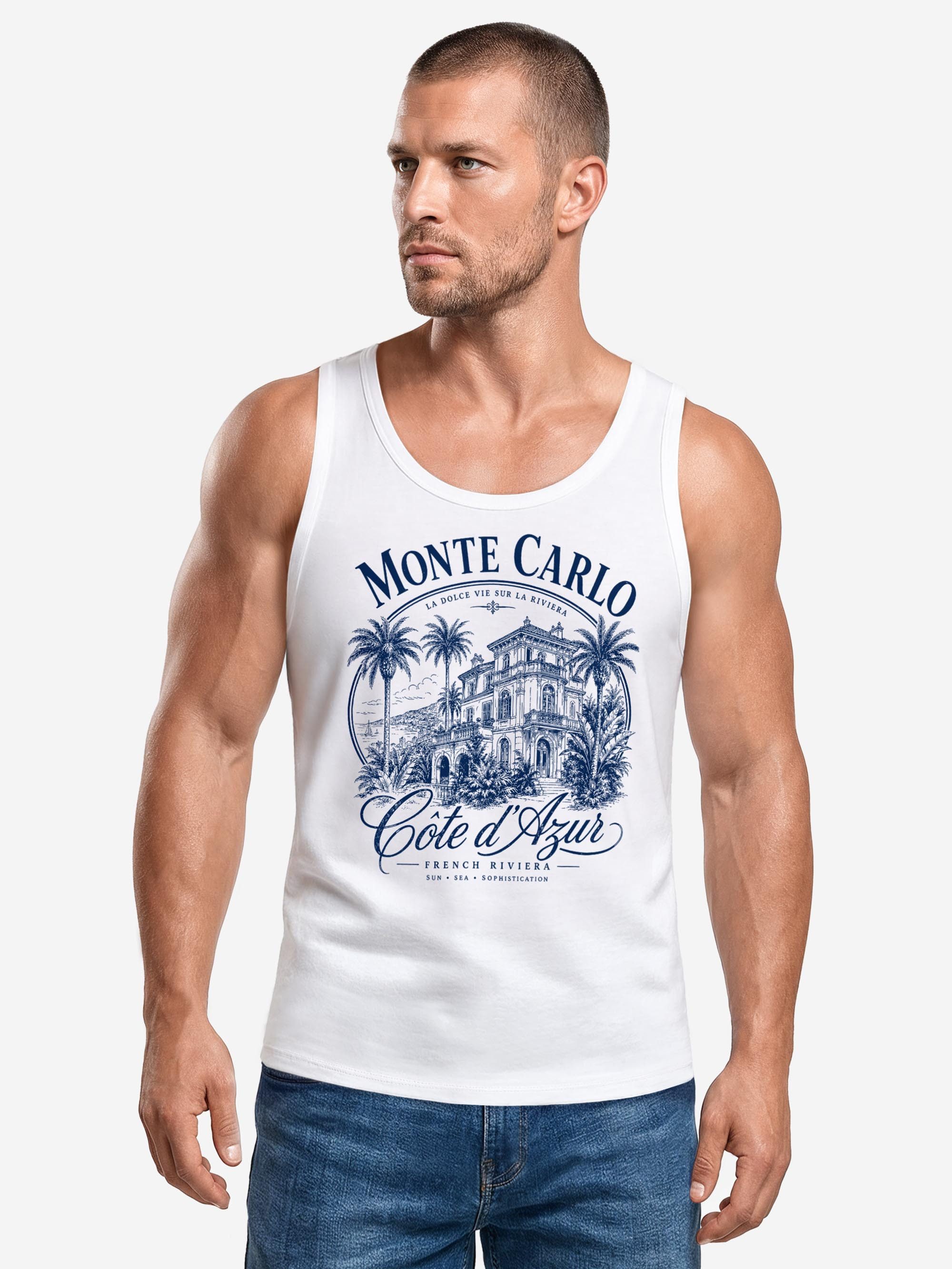 Neverless Tanktop Tanktop Herren mit Grafik-Print - Monte Carlo - Trägershirt Baumwolle mit Print