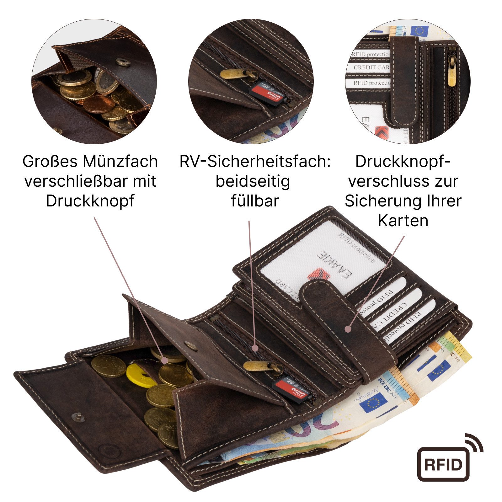 EAAKIE Geldbörse RFID Büffel Echt Leder Geldbörse Portemonnaie Herren mit Motiv, RFID Schutz