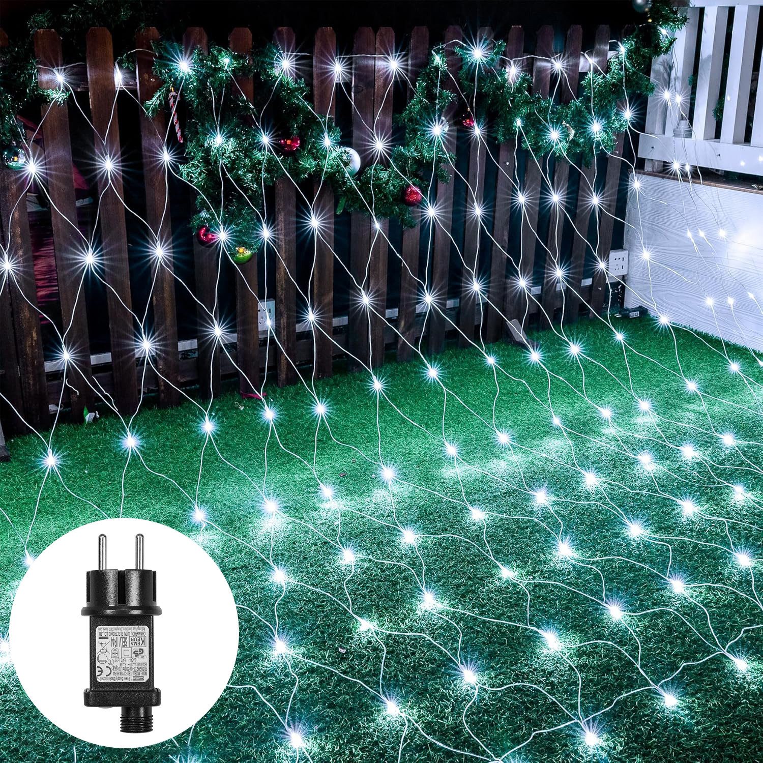 LMaxhome LED-Lichternetz Lichterkette Lichtervorhang Weihnachts Deko für Büsche Garten Zäune, 96-flammig, Mesh Lichterkette Netz mit 8 Modi Timer, 1,5x1,5m/2x2m/3x2m/6x4m