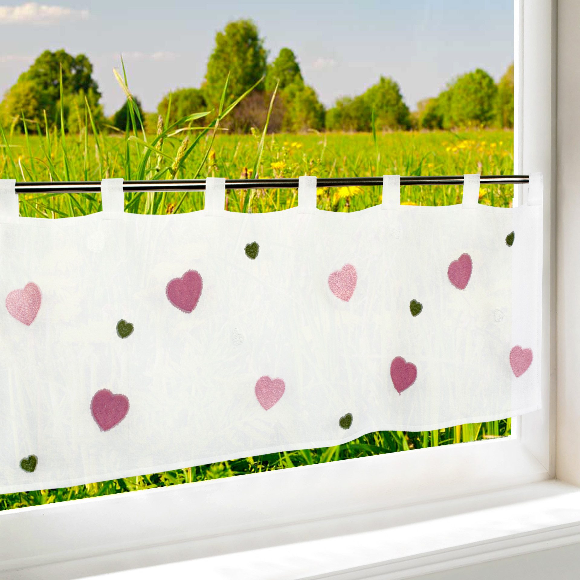 Delindo Lifestyle Scheibengardine bunte Herzen, Kinderzimmer Bistrogardine günstig online kaufen