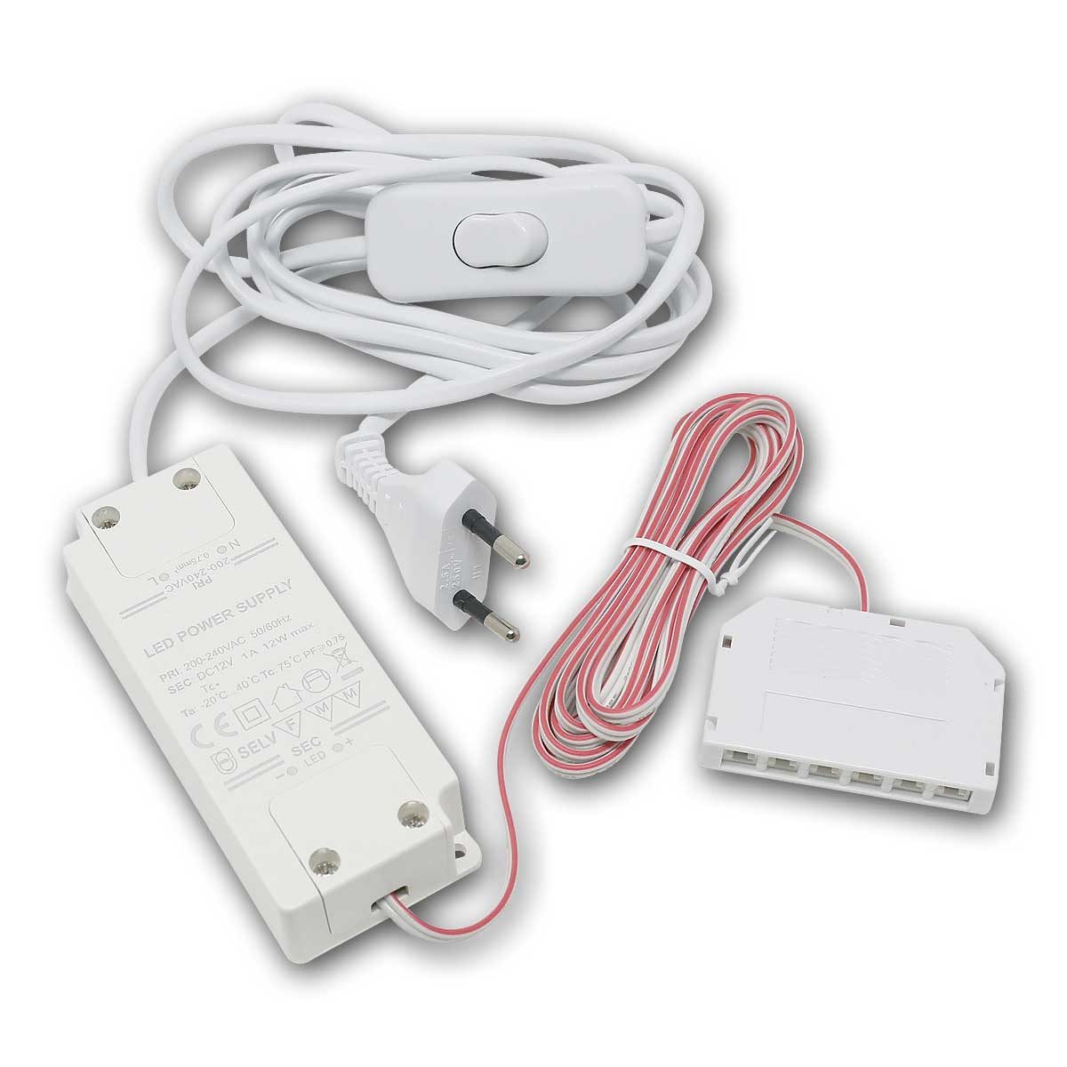 world-trading-net LED Trafo 12V/12W, 2m Kabel ws + 6er Verteiler, Sc LED Trafo