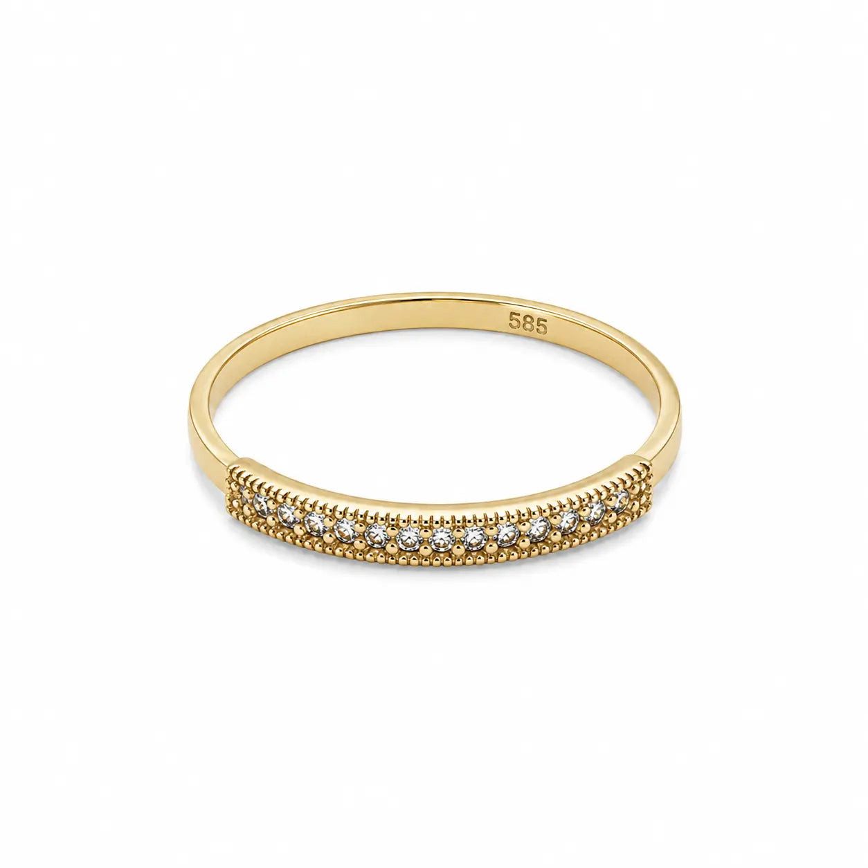 Suzan Gold Goldring 585 Gold Bandring Zirkonia Perlrand Gr. 58, Zeitloses Design, vielseitig kombinierbar, ideal als Geschenk